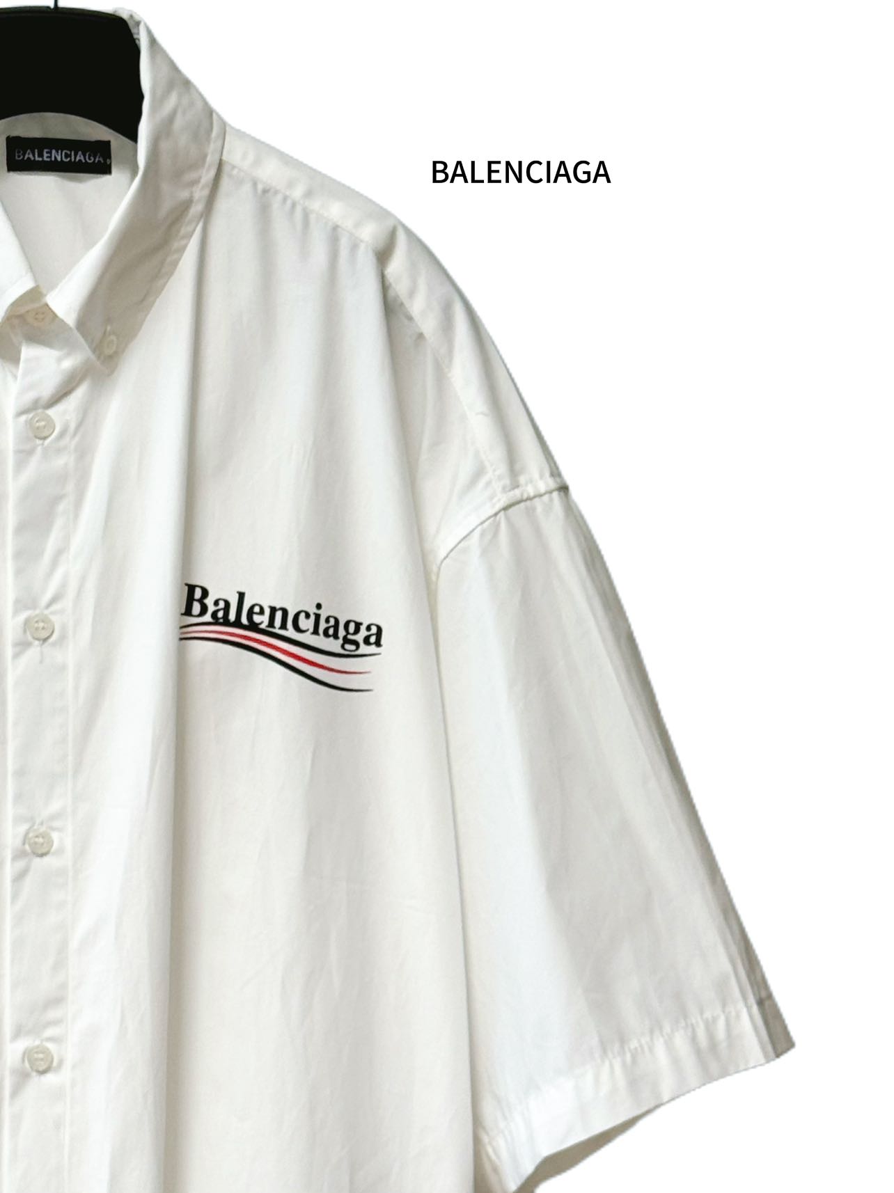 Balenciaga 一比一襯衫 男款白色短袖寬鬆休閒襯衣| 10 Balenciaga 一比一襯衫 男款白色短袖寬鬆休閒襯衣