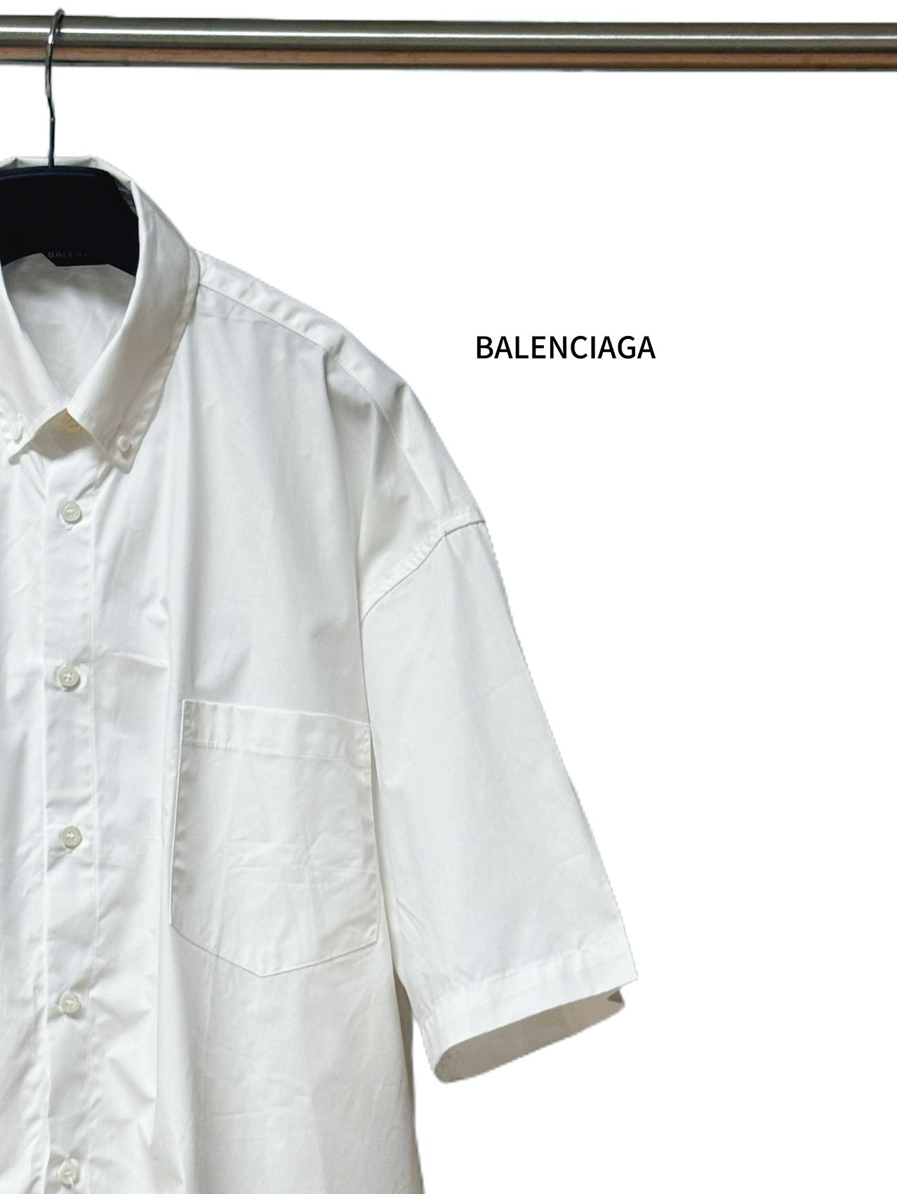 Balenciaga 高仿襯衫 男款白色極簡口袋短袖寬鬆襯衣