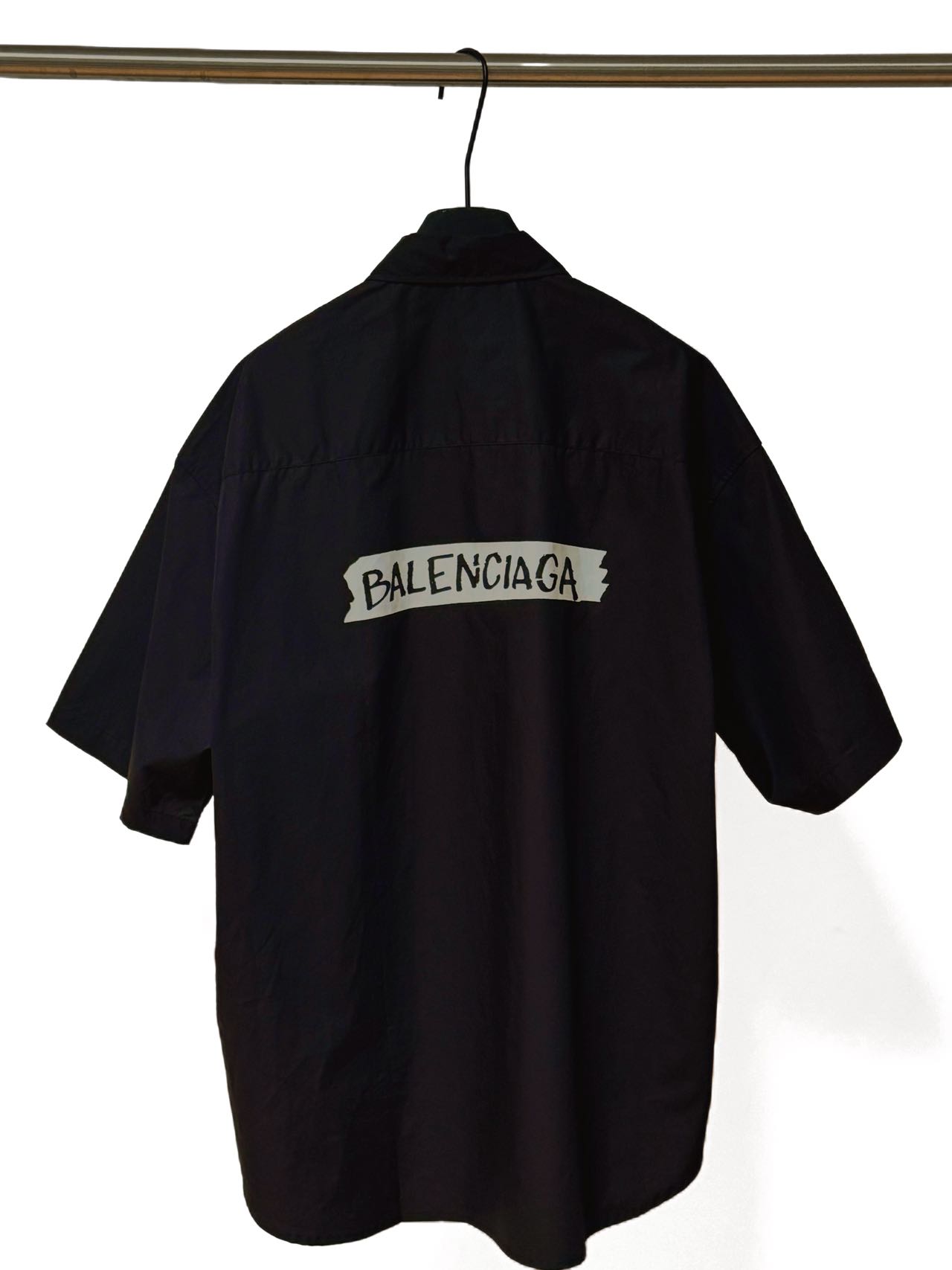 Balenciaga A貨襯衫 男款黑色貼布LOGO短袖寬鬆襯衣| 13 Balenciaga A貨襯衫 男款黑色貼布LOGO短袖寬鬆襯衣