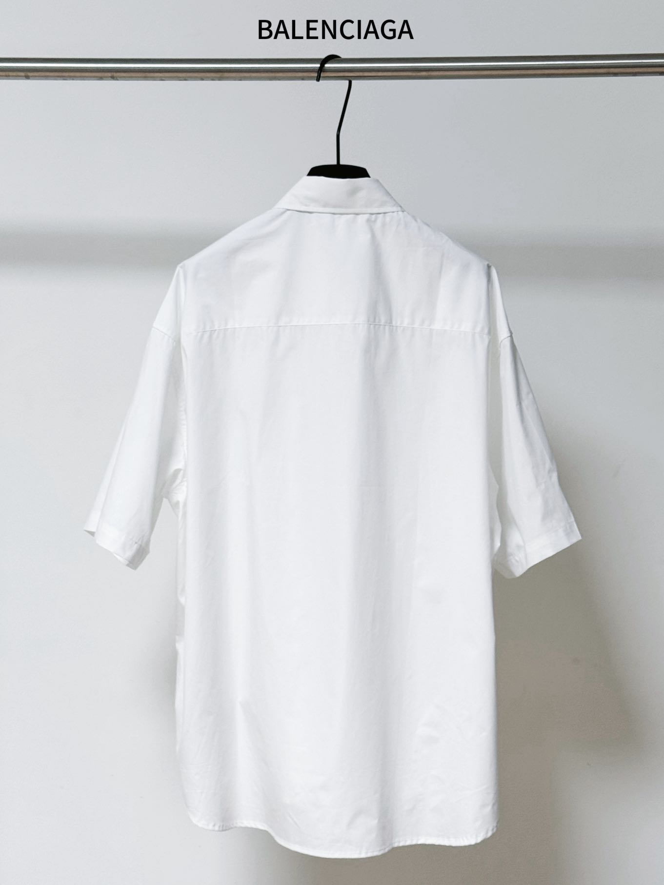 Balenciaga 一比一襯衫 男款白色刺繡LOGO短袖休閒襯衣