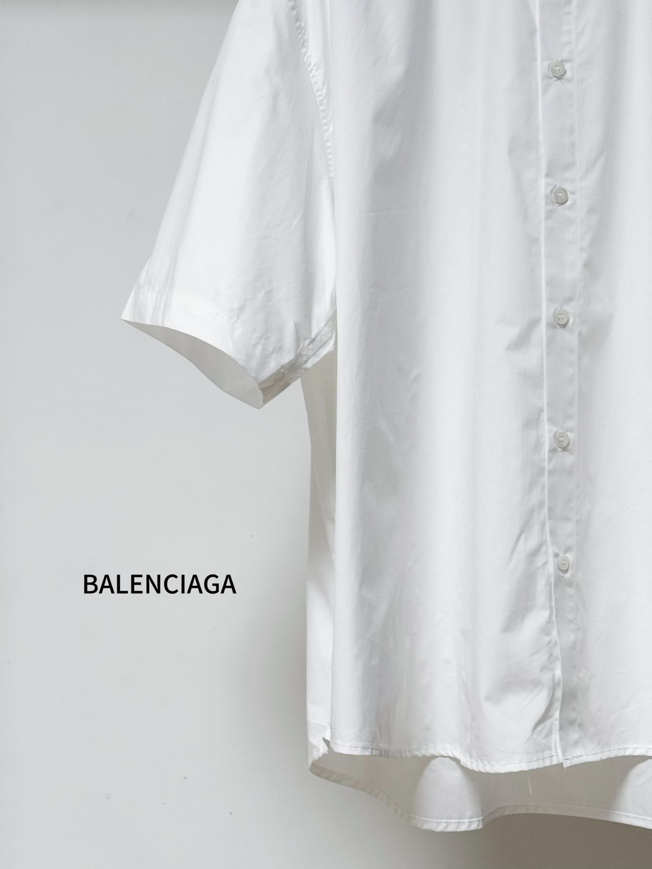 Balenciaga 一比一襯衫 男款白色刺繡LOGO短袖休閒襯衣