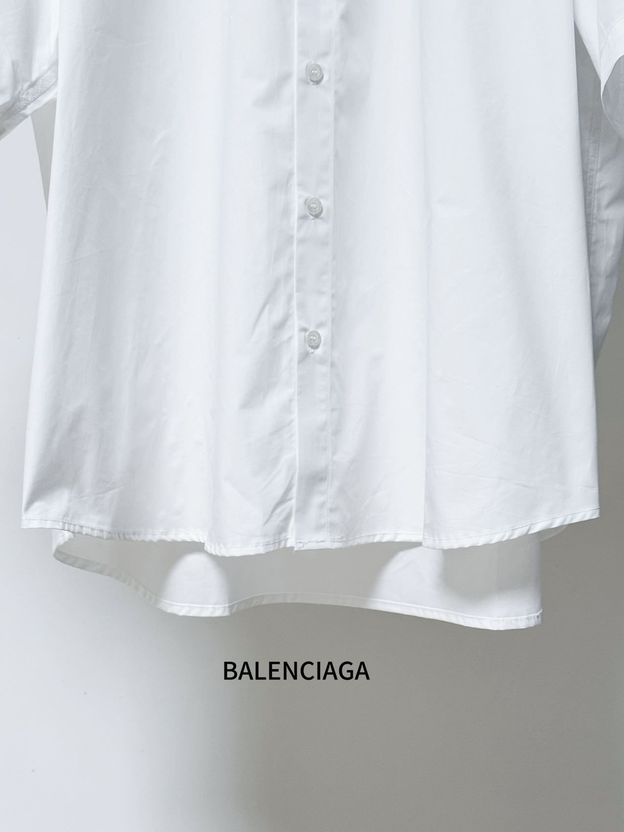 Balenciaga 一比一襯衫 男款白色刺繡LOGO短袖休閒襯衣