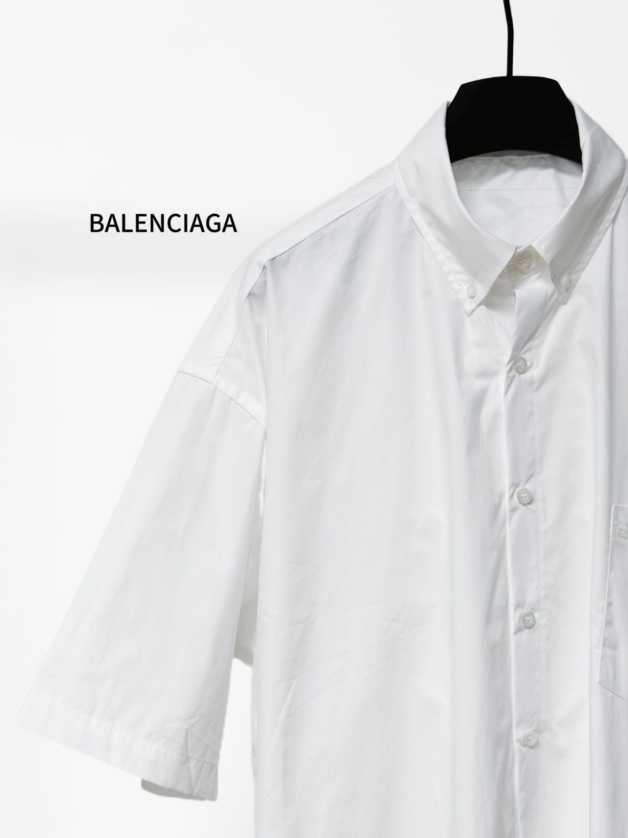 Balenciaga 原單襯衫 男款白色口袋LOGO短袖寬鬆襯衣| 12 Balenciaga 原單襯衫 男款白色口袋LOGO短袖寬鬆襯衣