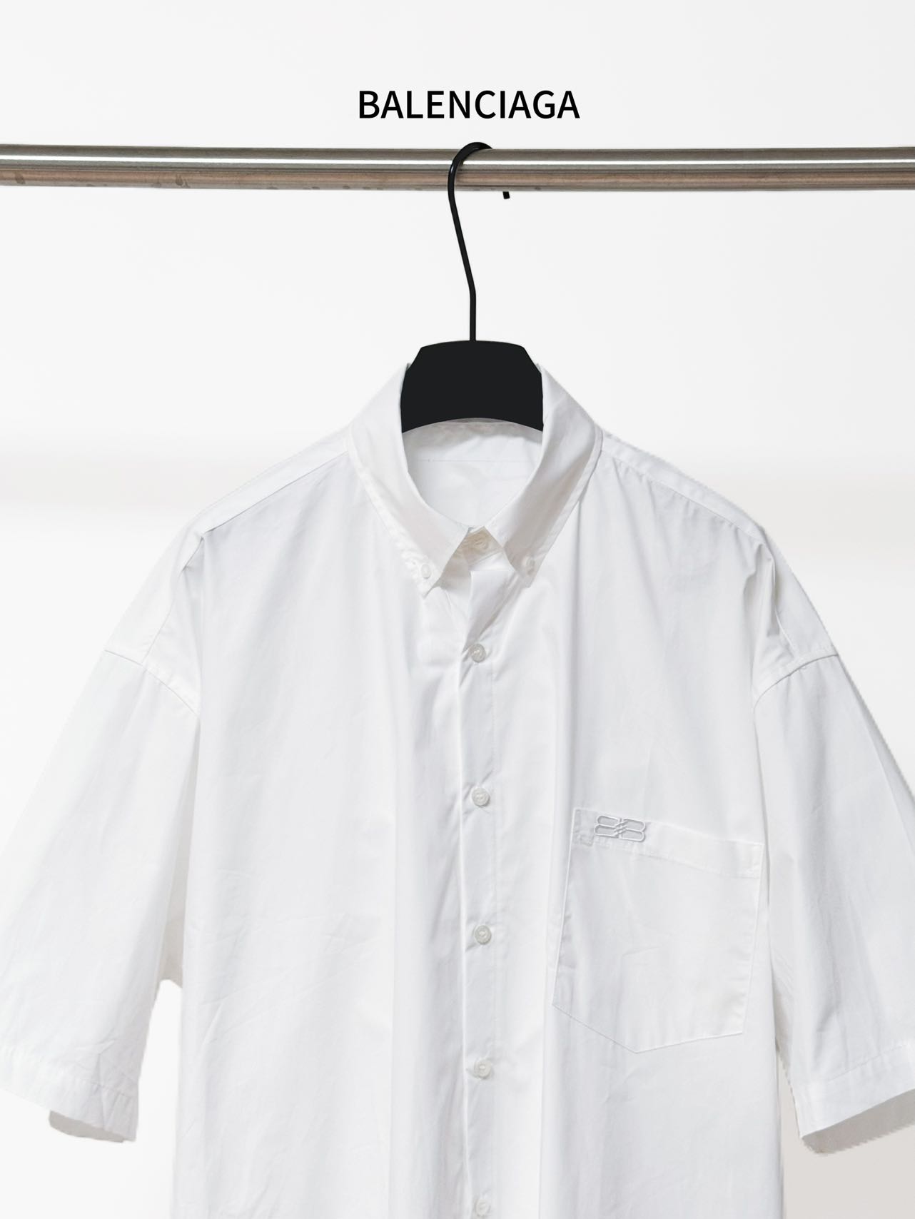 Balenciaga 原單襯衫 男款白色口袋LOGO短袖寬鬆襯衣| 11 Balenciaga 原單襯衫 男款白色口袋LOGO短袖寬鬆襯衣