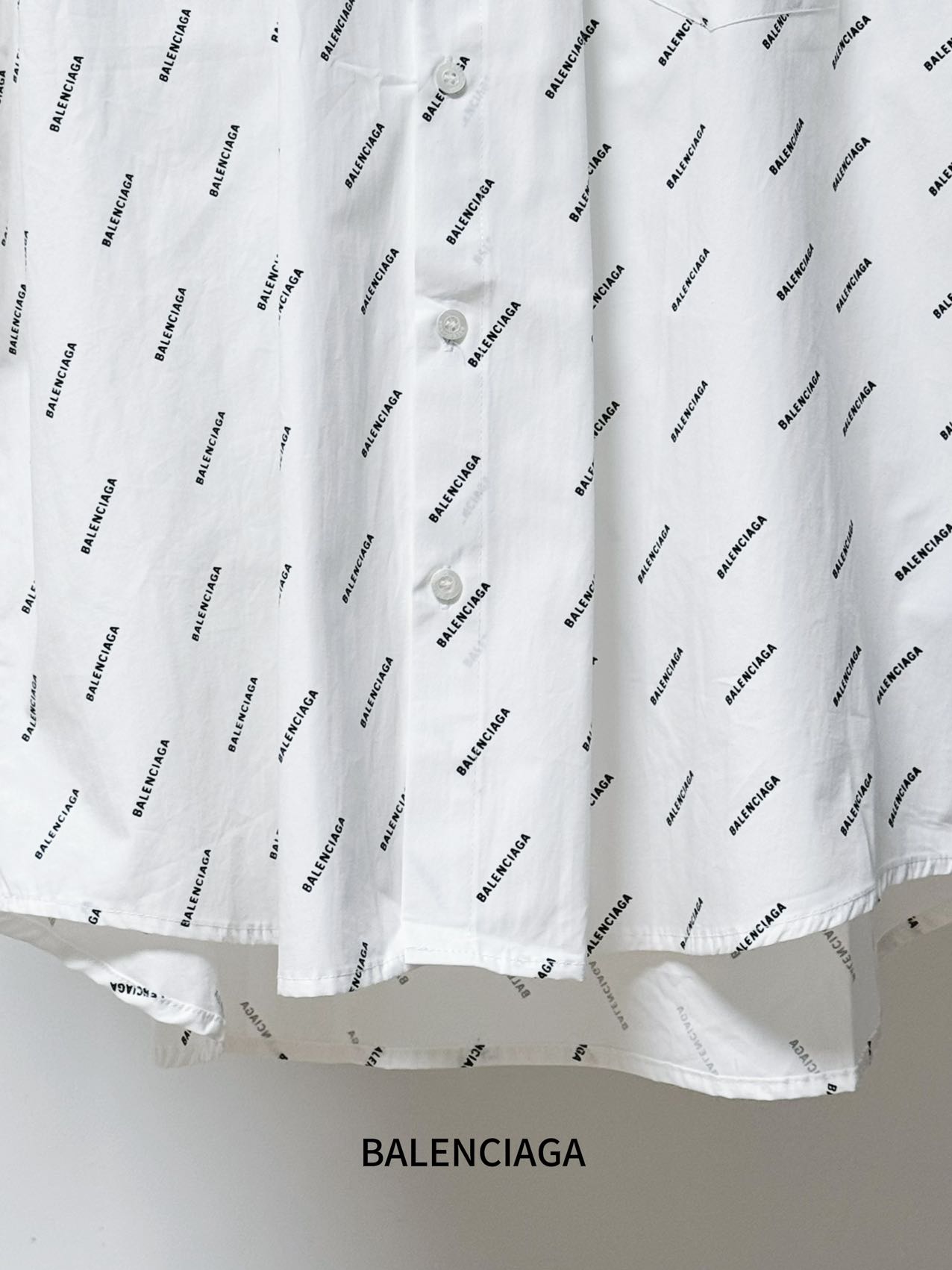 Balenciaga 高仿襯衫 男款白色滿印LOGO短袖寬鬆襯衣