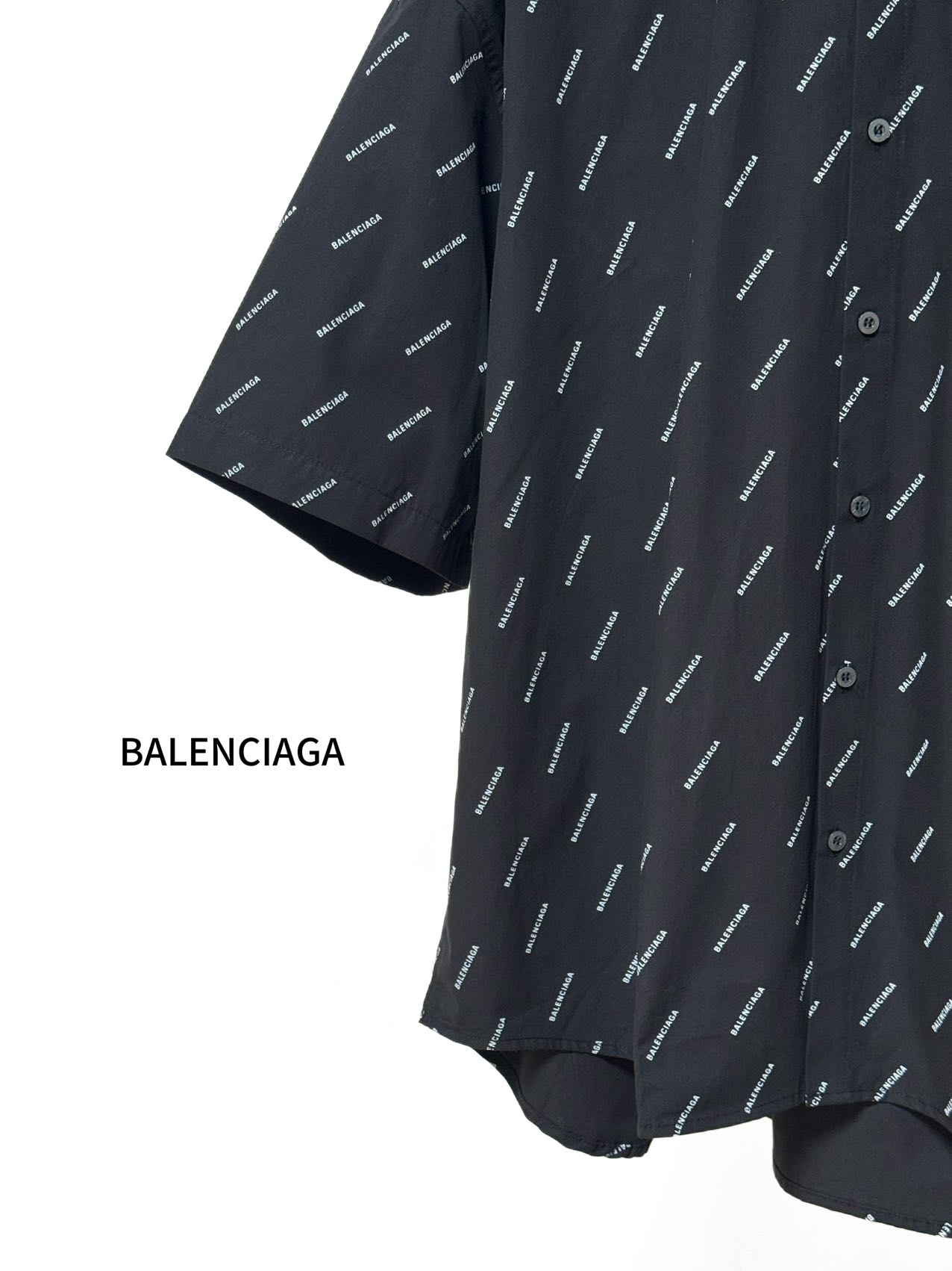 Balenciaga A貨襯衫 男款黑色滿印LOGO短袖寬鬆襯衣| 9 Balenciaga A貨襯衫 男款黑色滿印LOGO短袖寬鬆襯衣