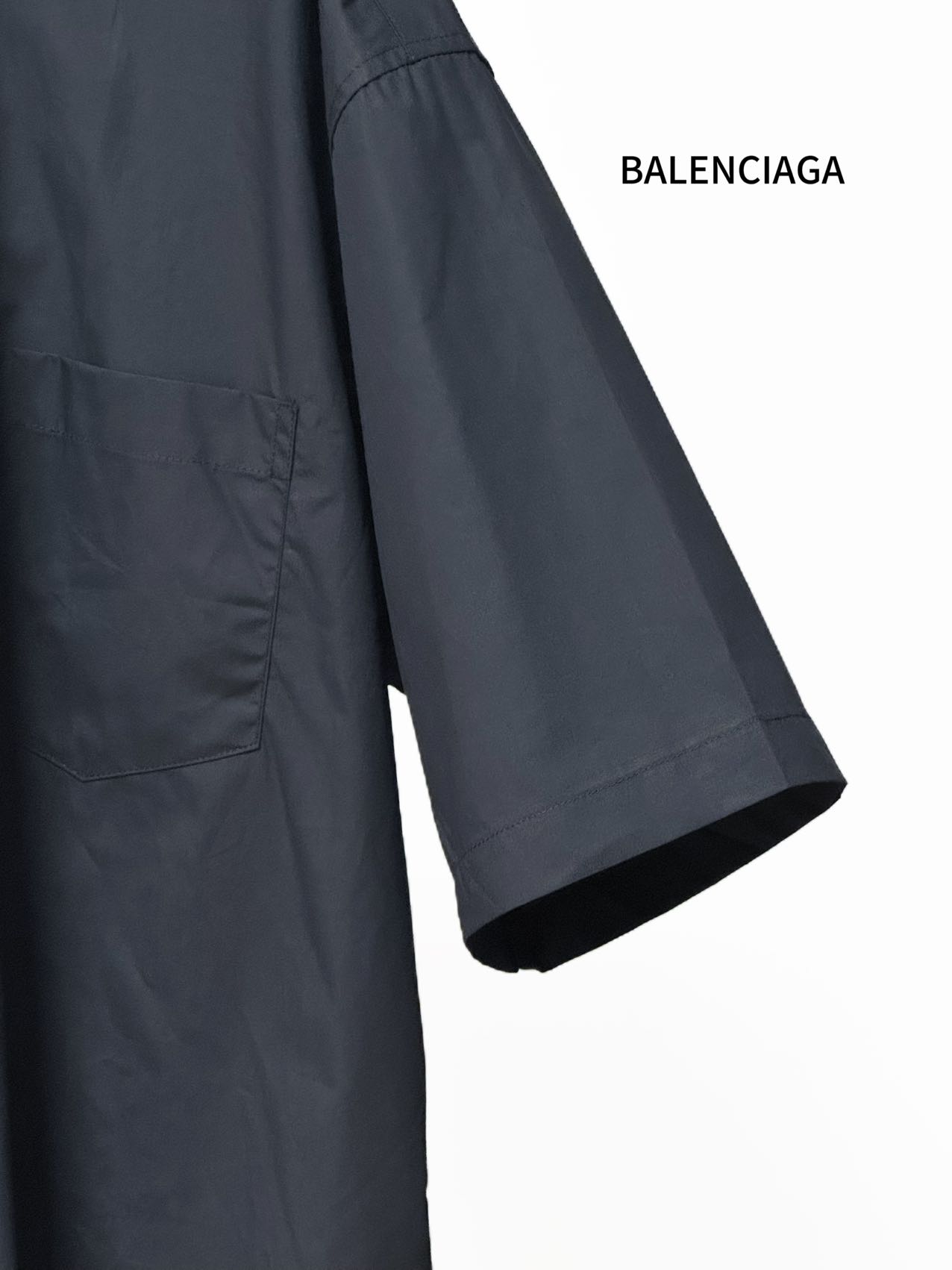Balenciaga 一比一襯衫 男款黑色極簡口袋短袖寬鬆襯衣
