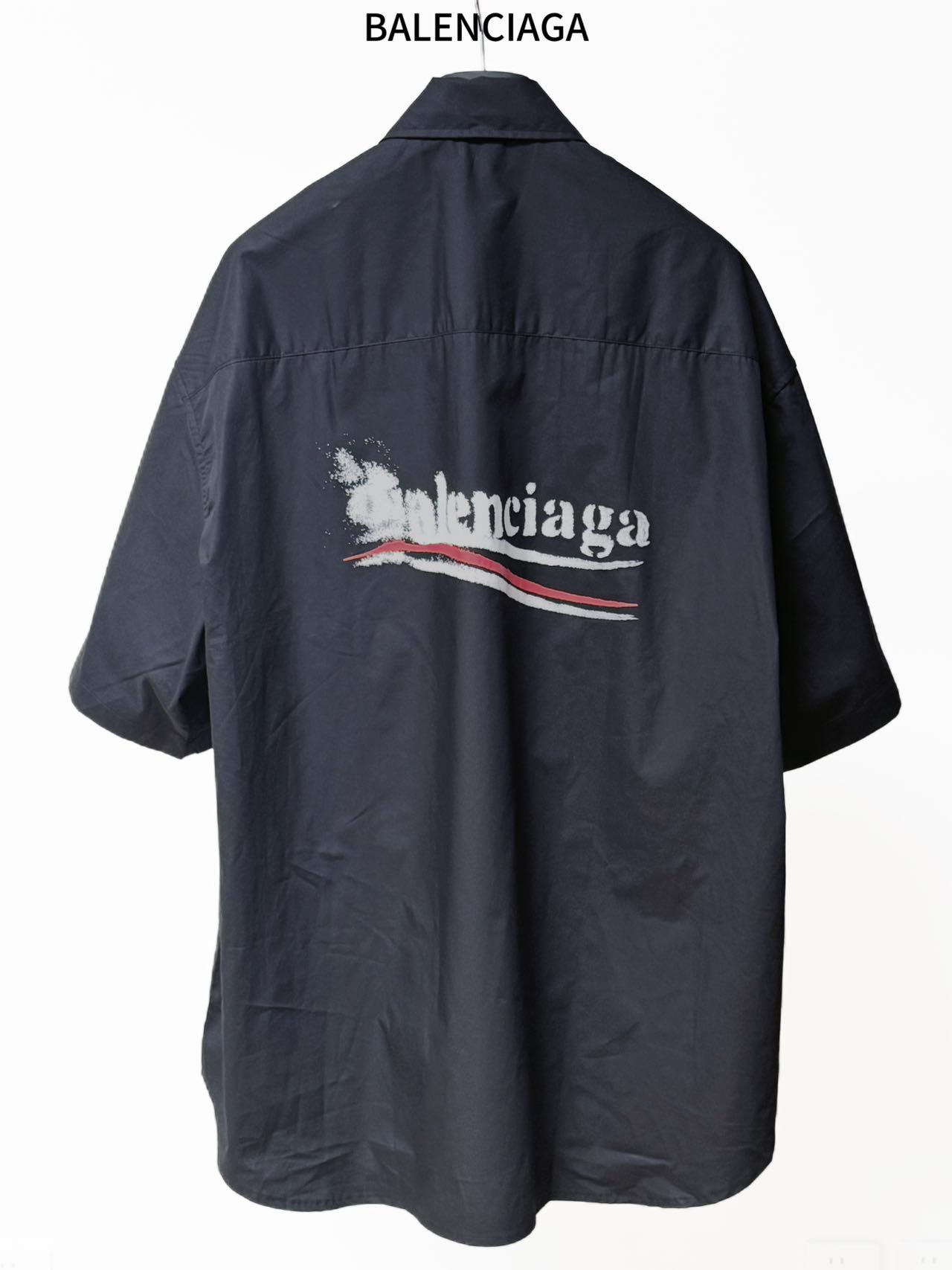 Balenciaga 原單襯衫 男款黑色基礎款短袖寬鬆休閒襯衣