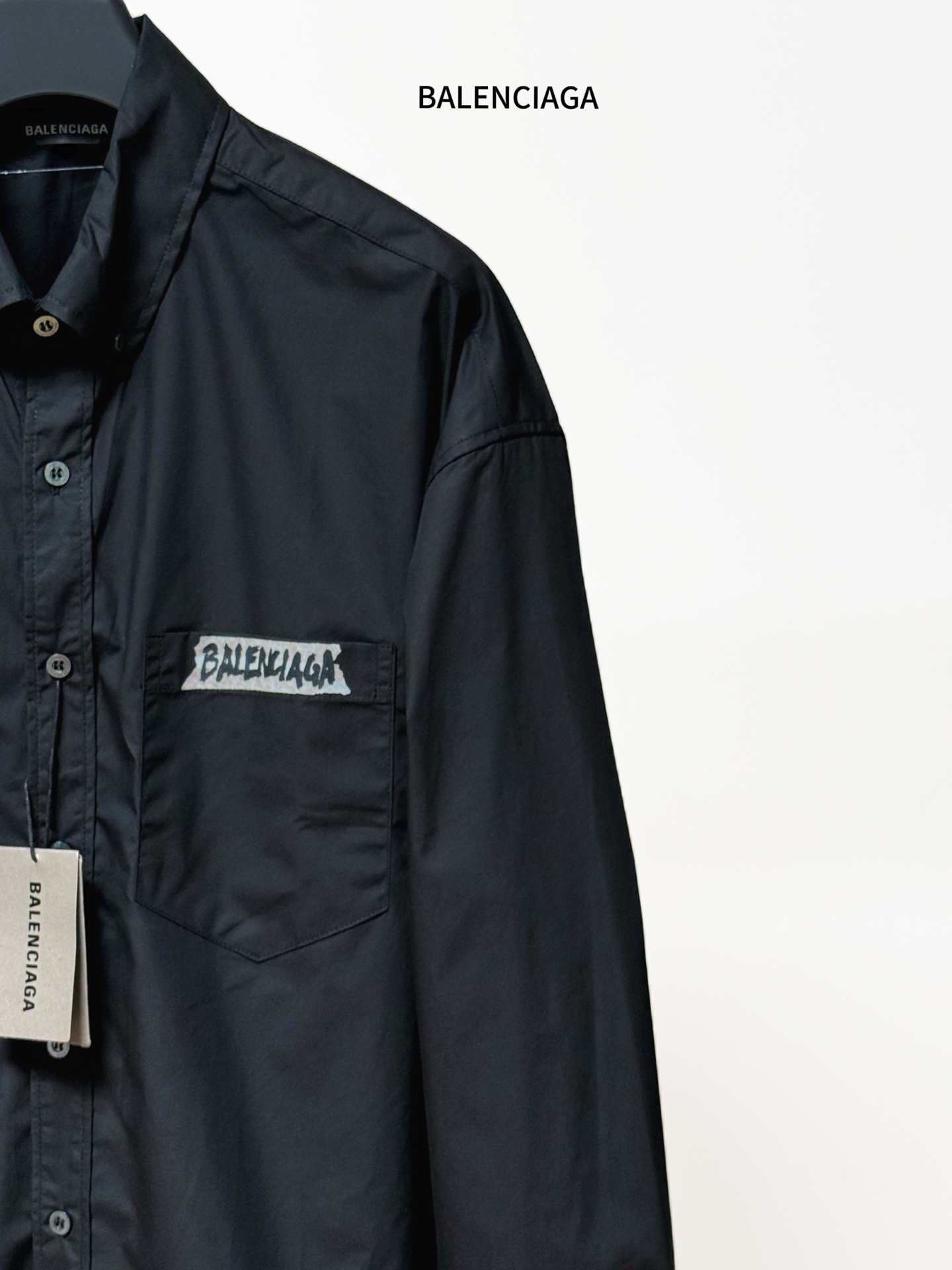 Balenciaga A貨襯衫 男款黑色長袖口袋寬鬆休閒襯衣| 11 Balenciaga A貨襯衫 男款黑色長袖口袋寬鬆休閒襯衣