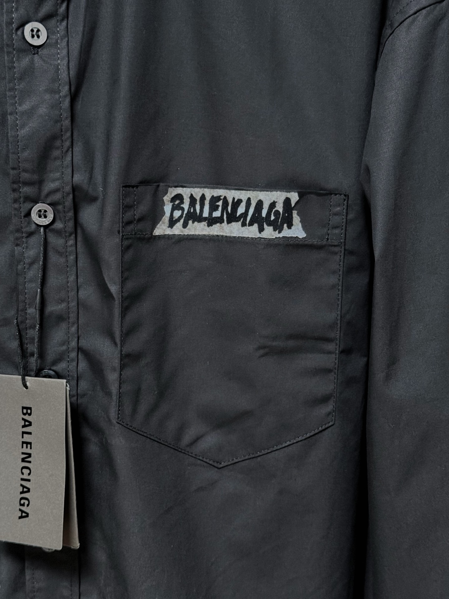 Balenciaga A貨襯衫 男款黑色長袖口袋寬鬆休閒襯衣| 9 Balenciaga A貨襯衫 男款黑色長袖口袋寬鬆休閒襯衣