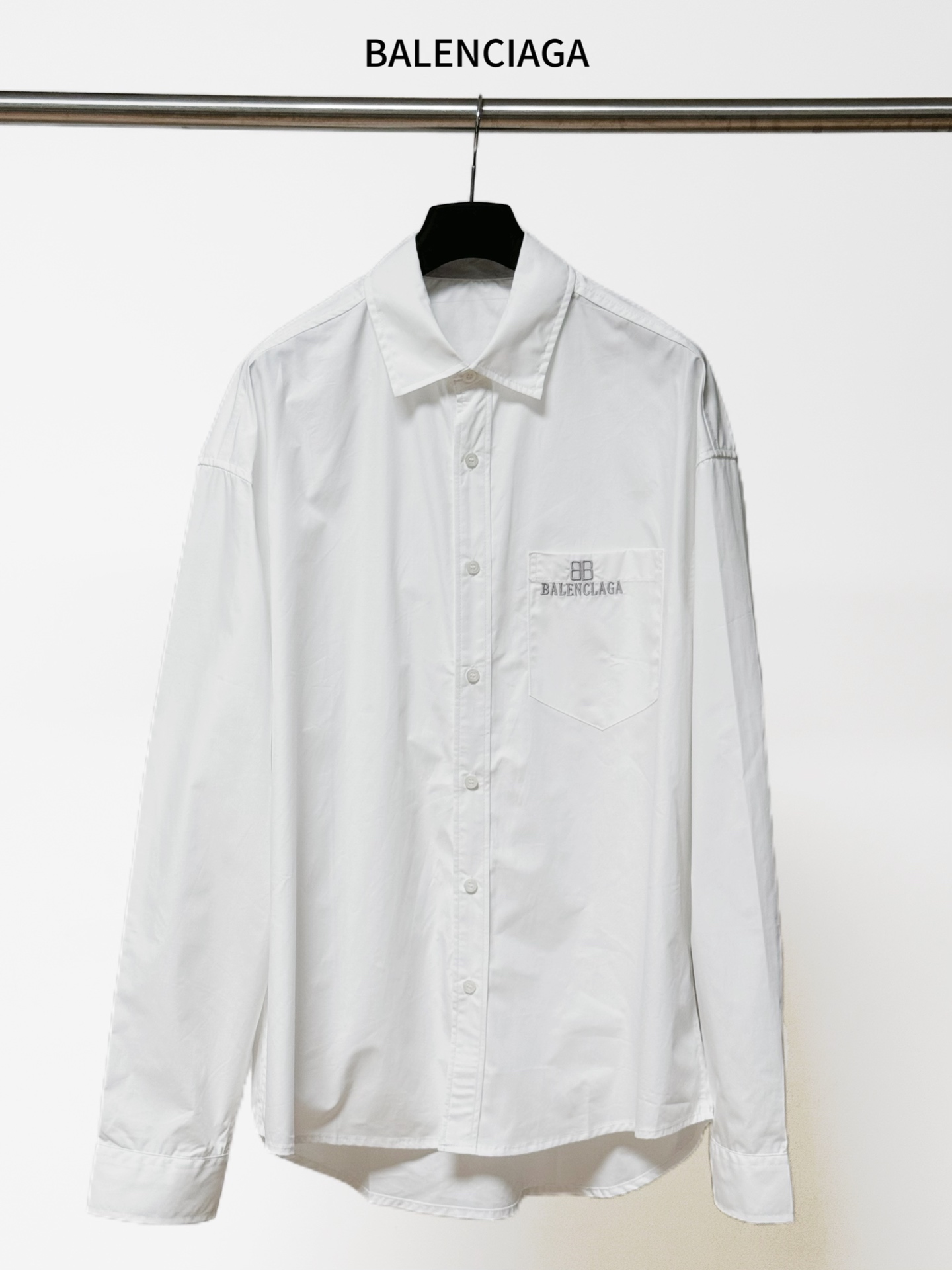 Balenciaga 一比一襯衫 男款白色長袖LOGO口袋寬鬆襯衣| 3 Balenciaga 一比一襯衫 男款白色長袖LOGO口袋寬鬆襯衣