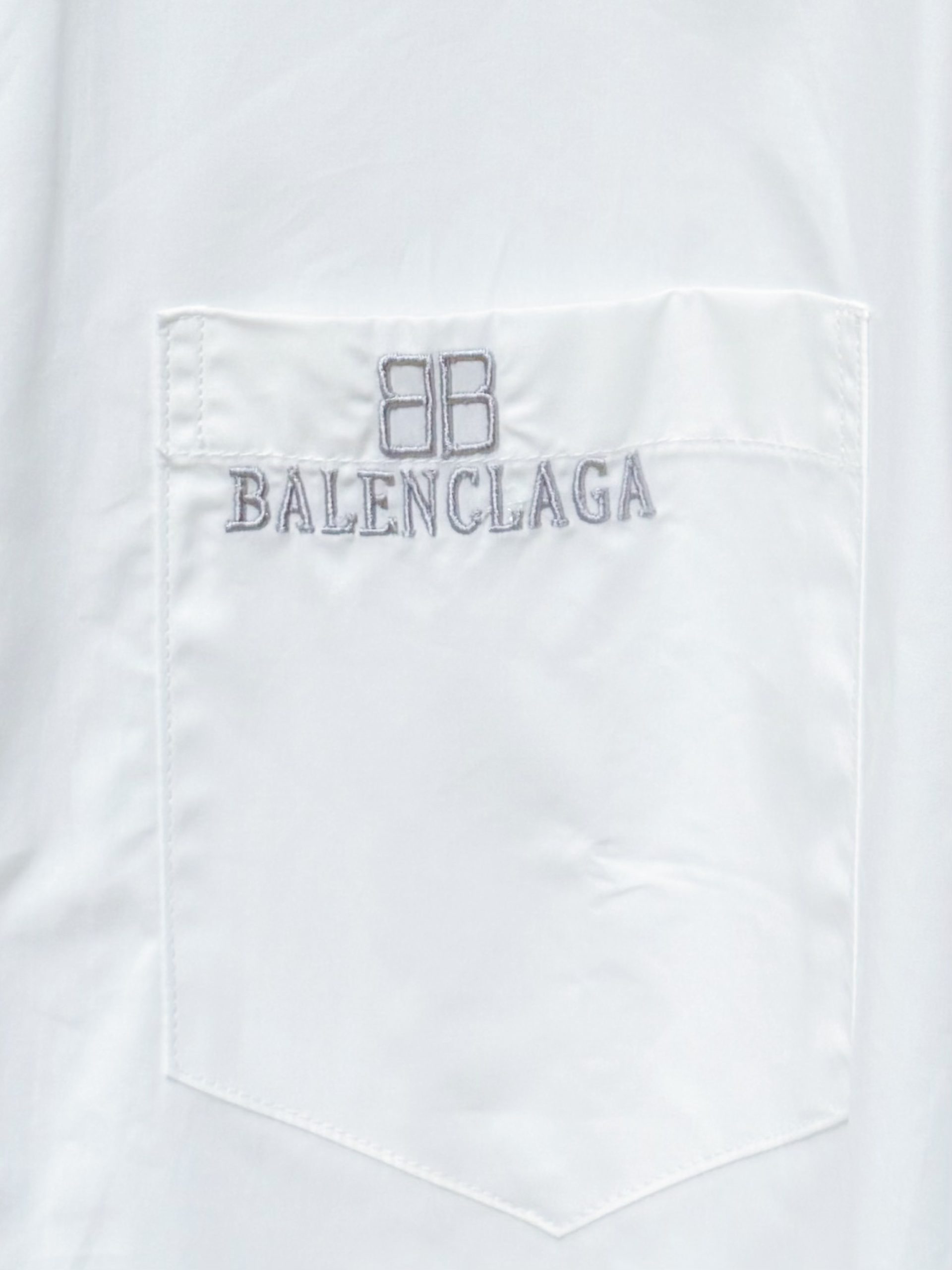 Balenciaga 一比一襯衫 男款白色長袖LOGO口袋寬鬆襯衣