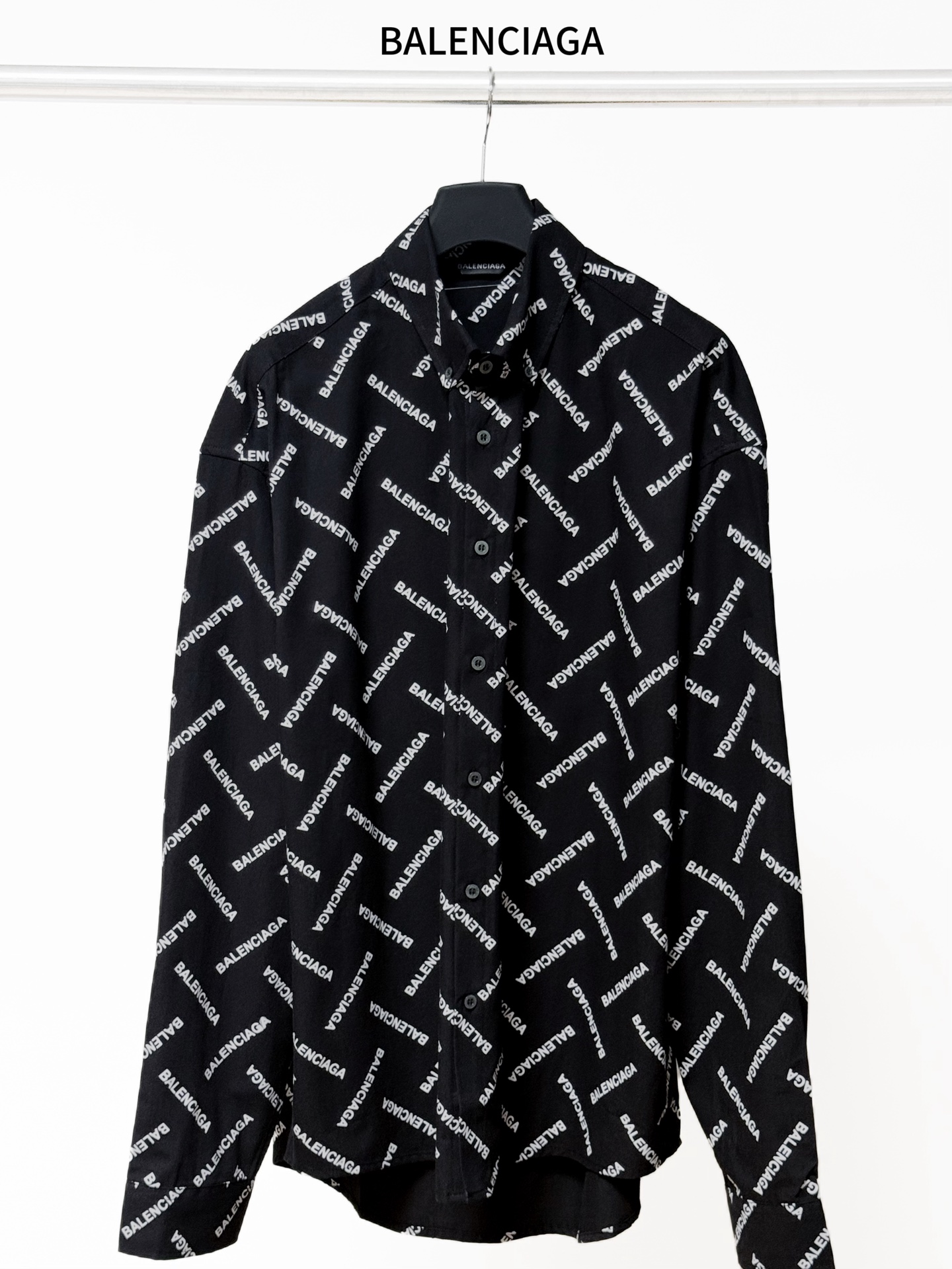 Balenciaga 原單襯衫 男款黑色滿印LOGO長袖寬鬆襯衣