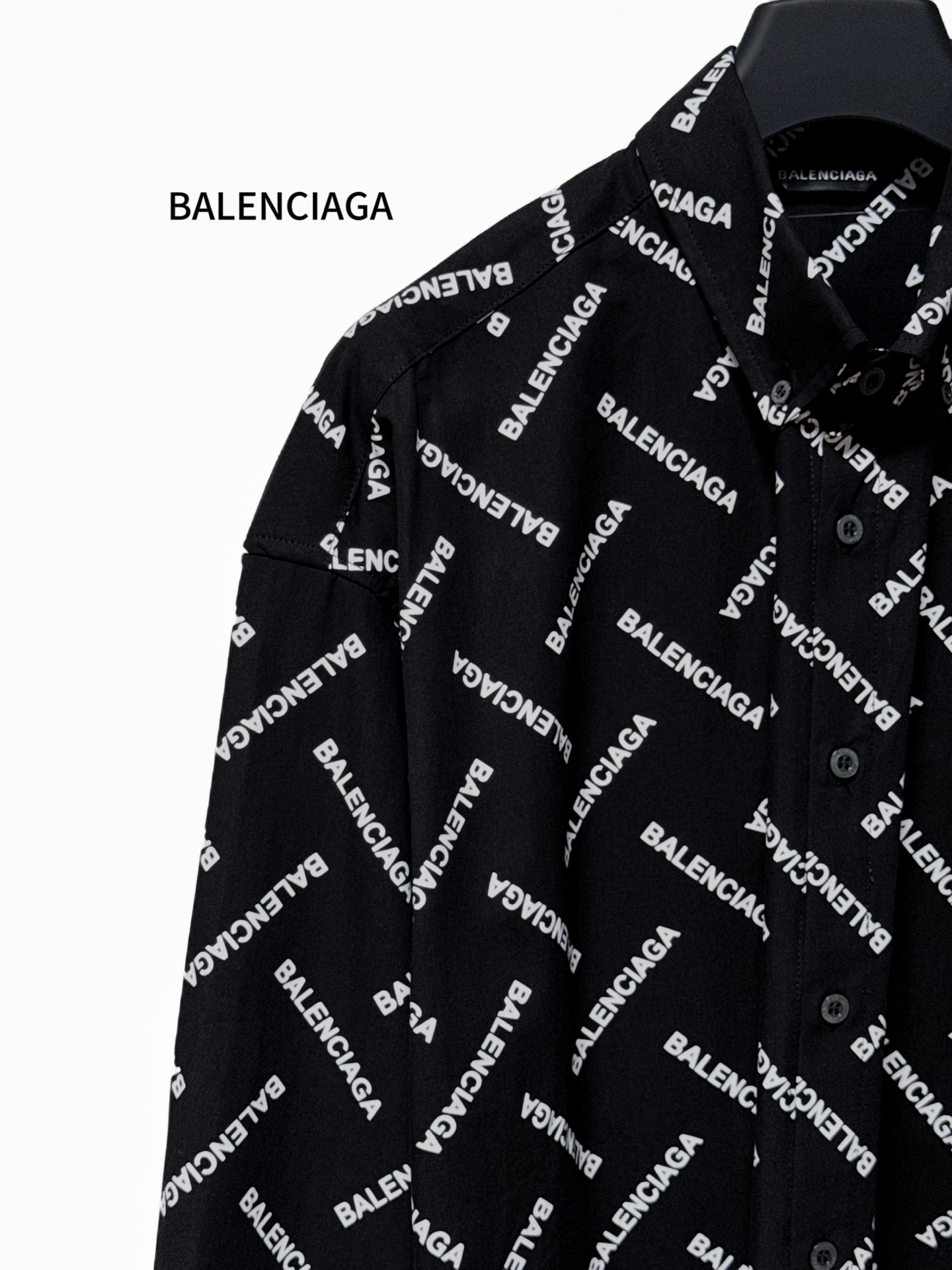 Balenciaga 原單襯衫 男款黑色滿印LOGO長袖寬鬆襯衣| 13 Balenciaga 原單襯衫 男款黑色滿印LOGO長袖寬鬆襯衣