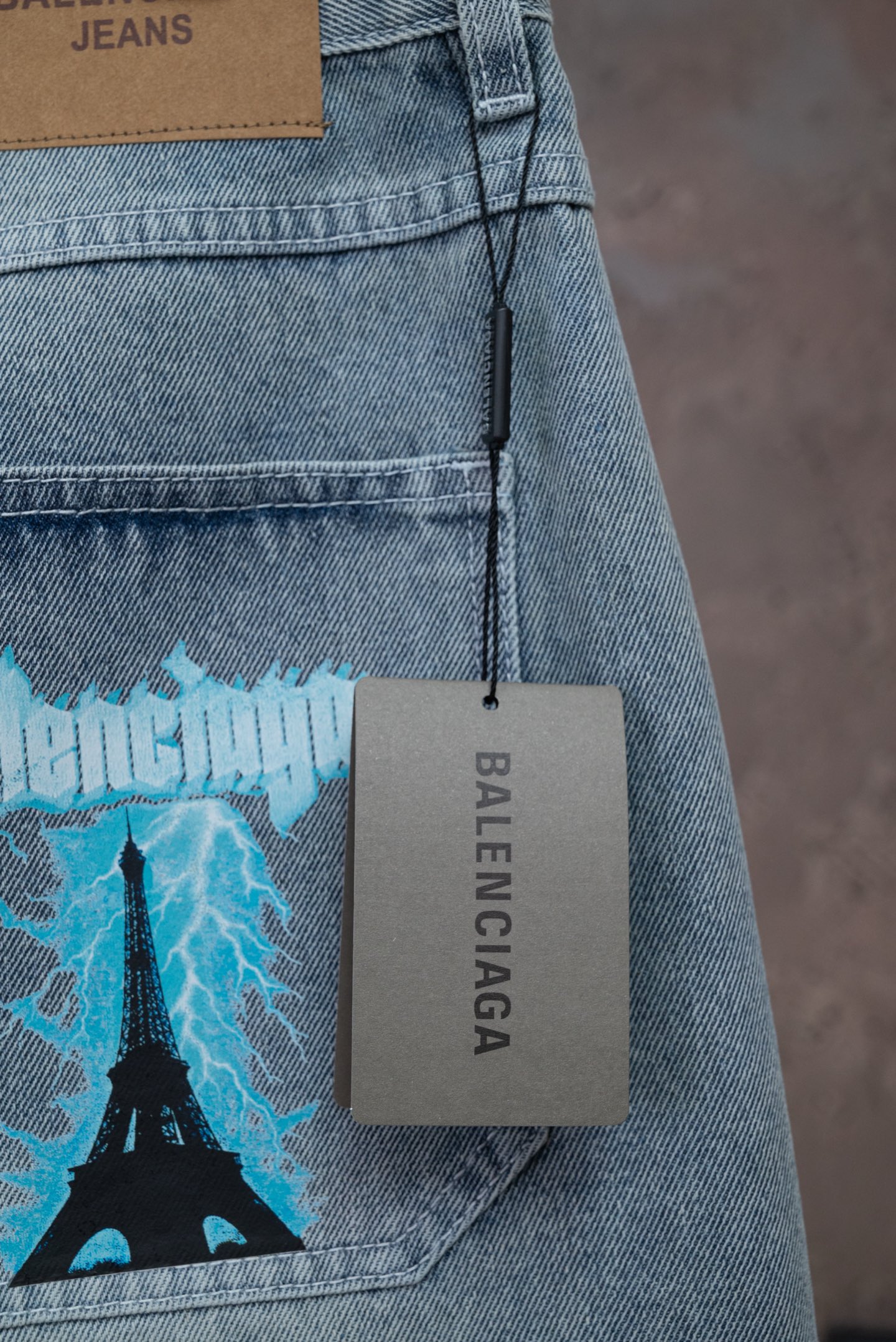 Balenciaga A貨男士牛仔短褲巴黎鐵塔圖案設計街頭時尚百搭款