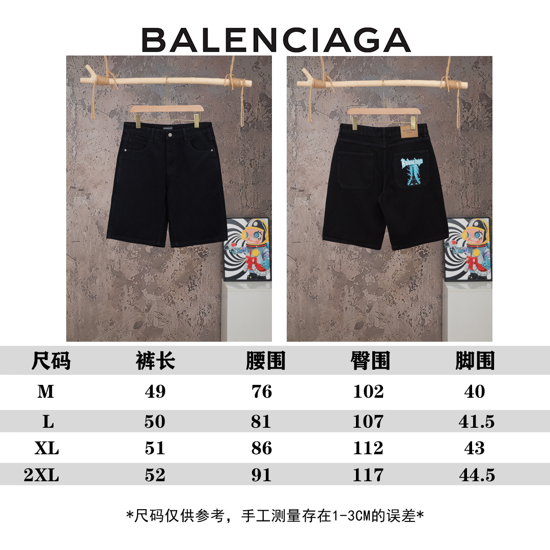 Balenciaga高仿男士牛仔短褲巴黎圖騰設計街頭個性百搭款| 7 Balenciaga高仿男士牛仔短褲巴黎圖騰設計街頭個性百搭款