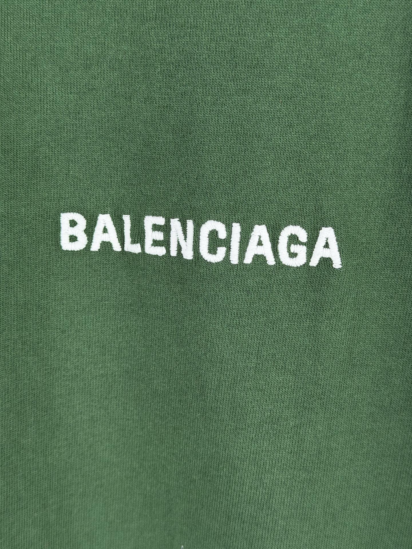 Balenciaga 高仿T恤 男款綠色做舊噴漆短袖寬鬆潮流上衣