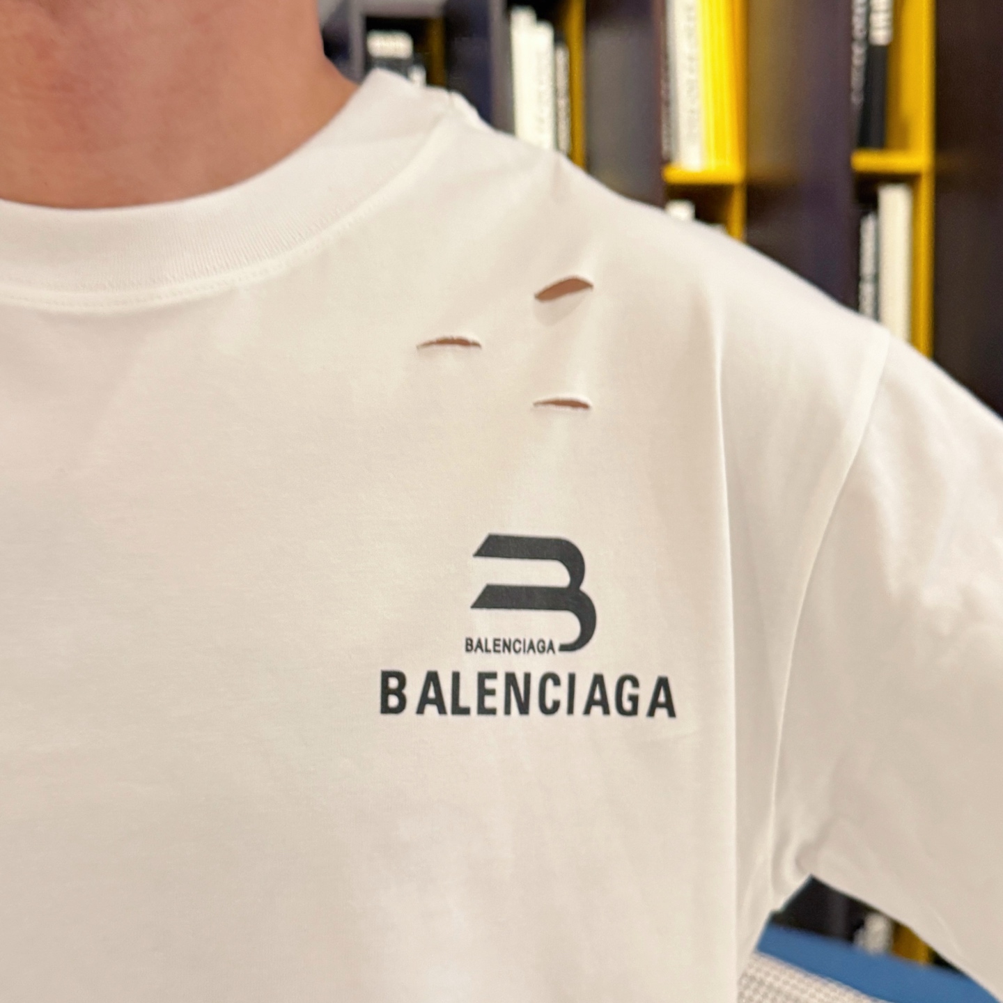 Balenciaga 原單T恤 男款白色破洞LOGO寬鬆短袖上衣