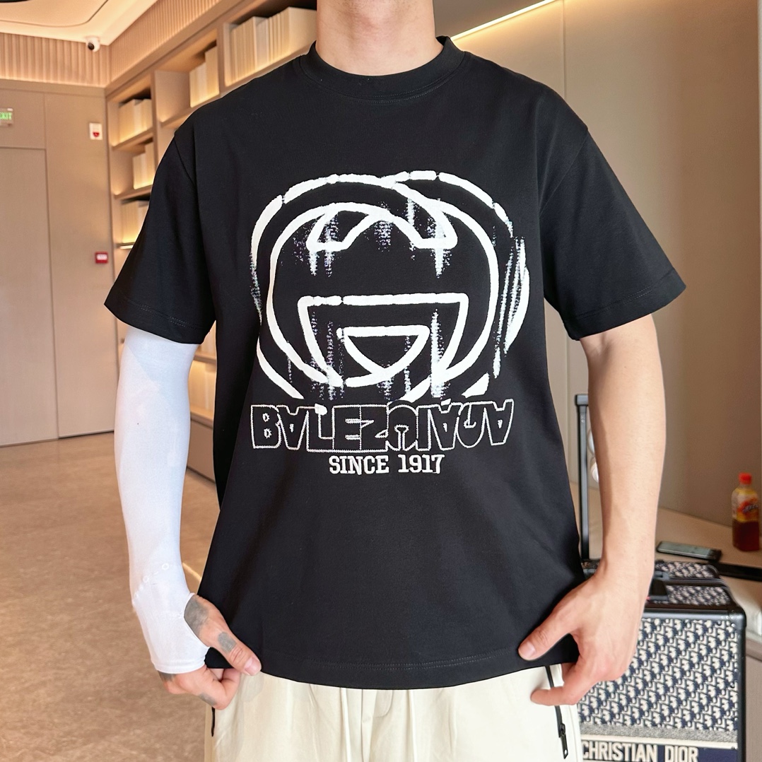 Balenciaga 一比一T恤 男款黑色塗鴉LOGO印花寬鬆短袖