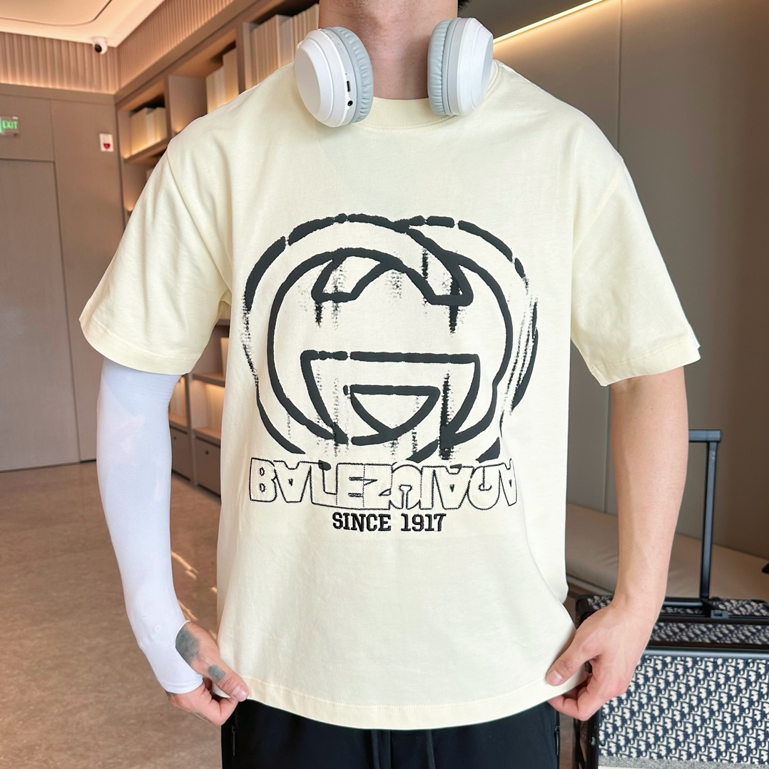 Balenciaga A貨T恤 男款米白塗鴉LOGO印花寬鬆短袖