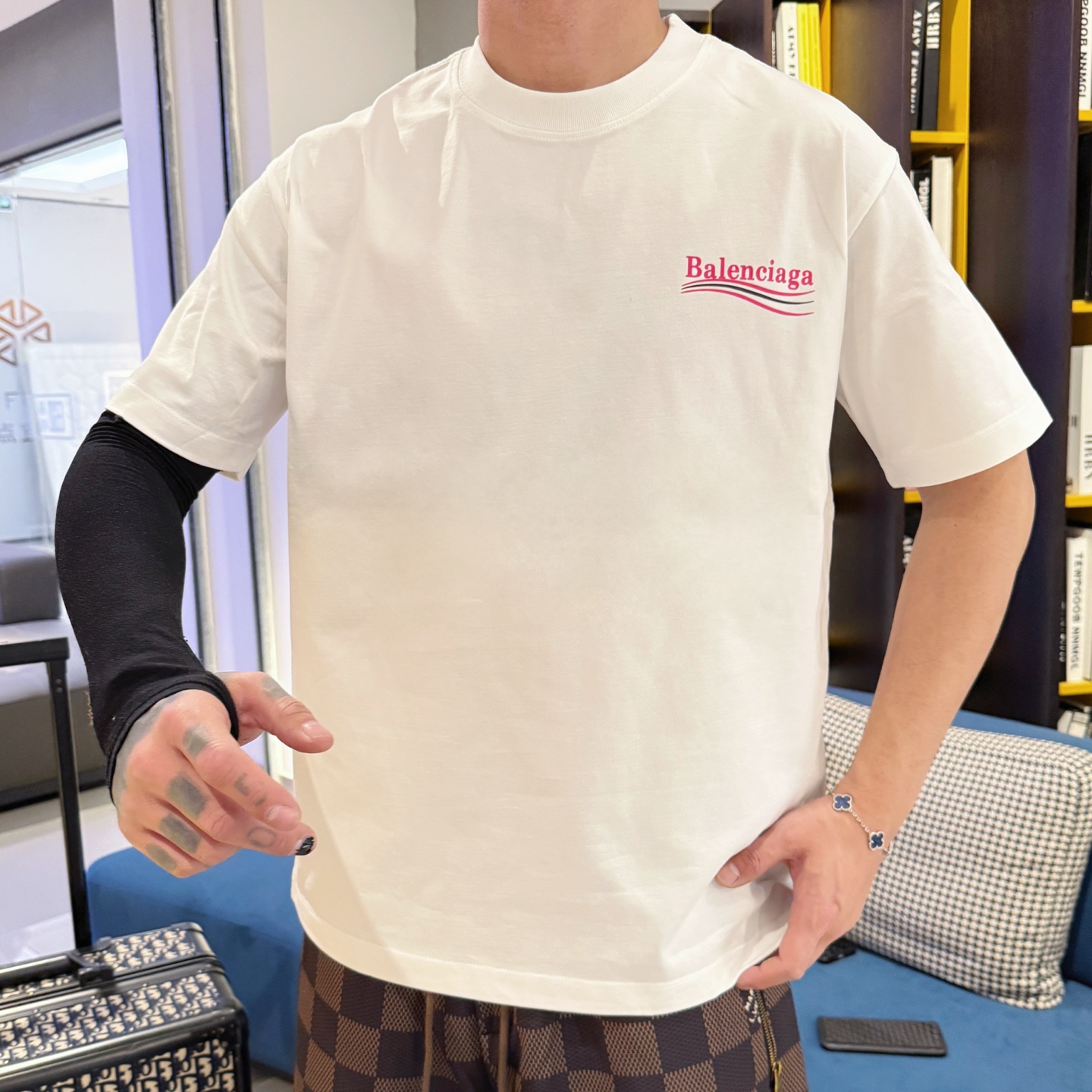 Balenciaga A貨T恤 男款白色漸變LOGO寬鬆短袖上衣