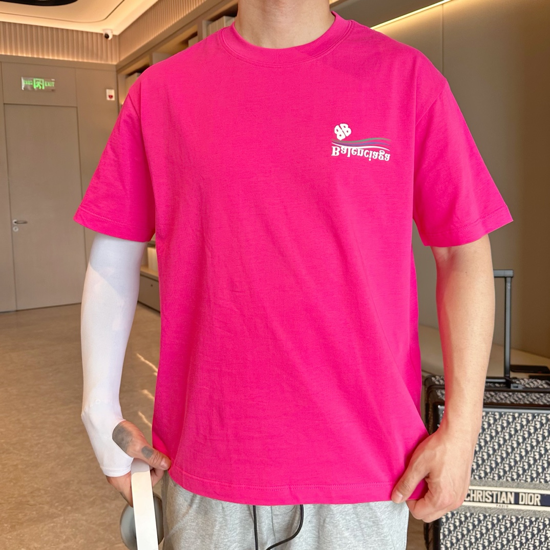 Balenciaga 原單T恤 男款玫紅簡約LOGO寬鬆短袖