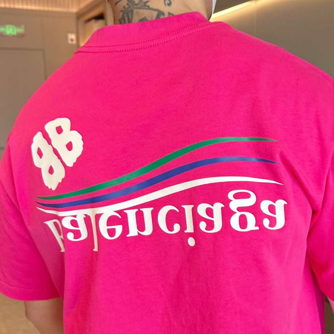 Balenciaga 原單T恤 男款玫紅簡約LOGO寬鬆短袖| 14 Balenciaga 原單T恤 男款玫紅簡約LOGO寬鬆短袖