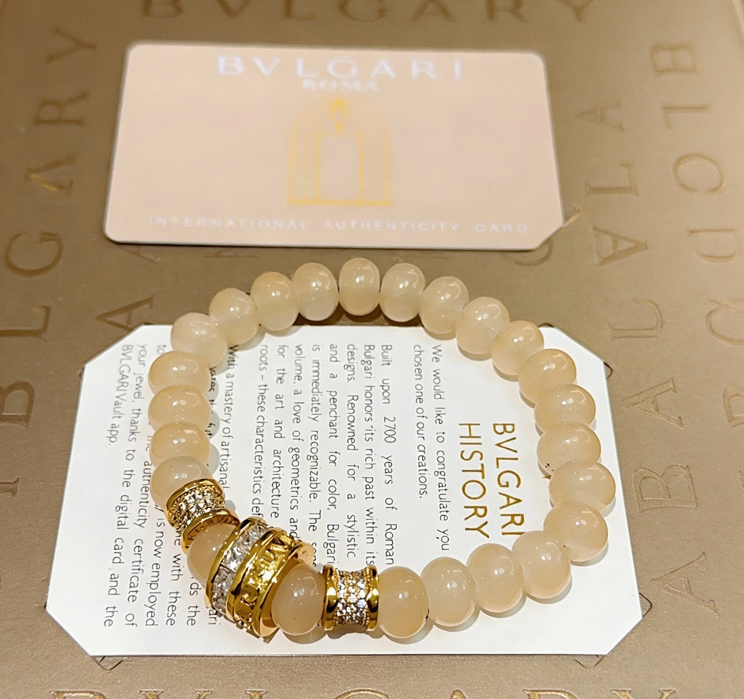 BVLGARI 原單 玉珠手鍊 中央鑲鑽設計 優雅氣質款