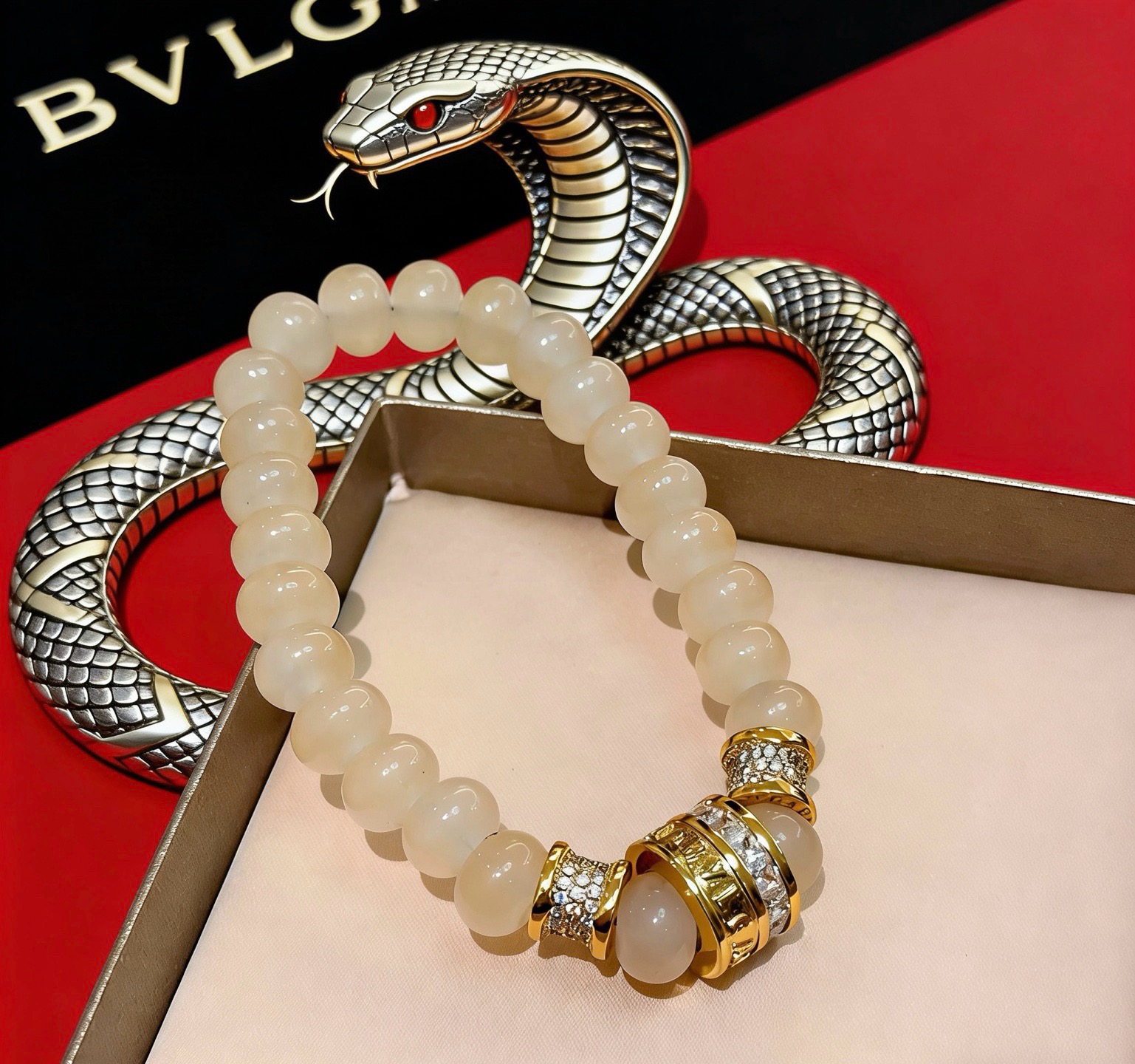 BVLGARI 原單 玉珠手鍊 中央鑲鑽設計 優雅氣質款