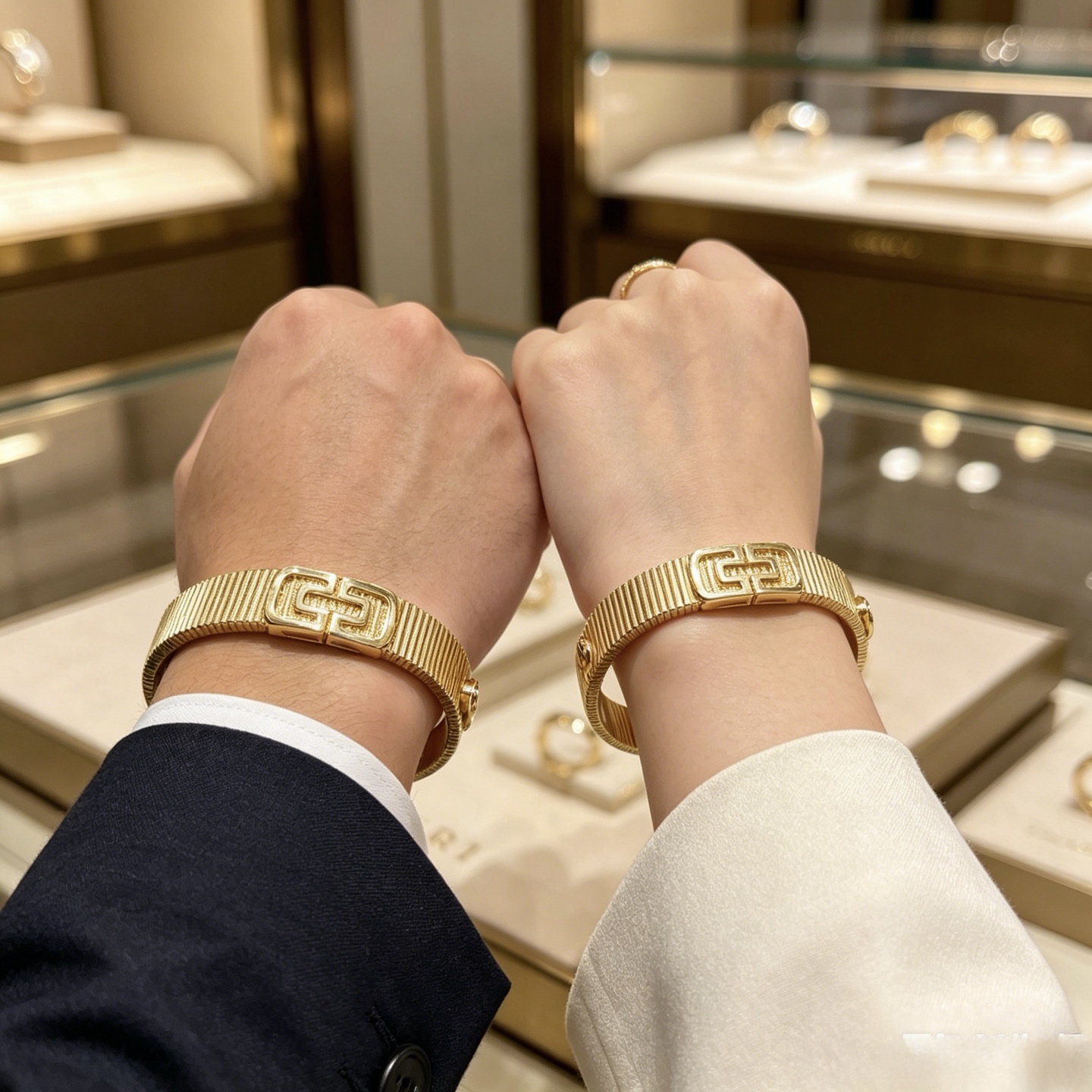 BVLGARI 復刻 寬版金色手鐲 幾何紋理設計 個性款