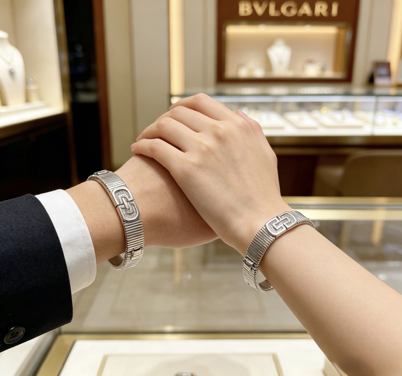 BVLGARI A貨 銀色寬版手鐲 幾何鑲鑽設計 百搭款| 12 BVLGARI A貨 銀色寬版手鐲 幾何鑲鑽設計 百搭款