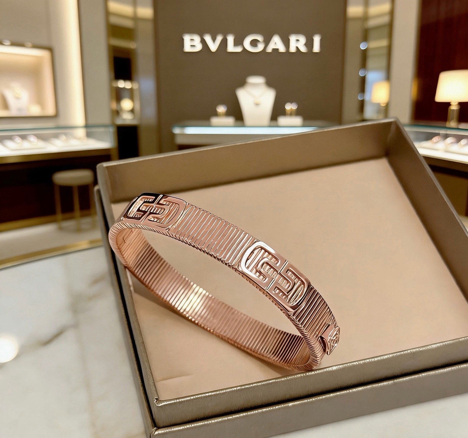BVLGARI 原單 玫瑰金寬版手鐲 幾何雕紋設計 高級款| 8 BVLGARI 原單 玫瑰金寬版手鐲 幾何雕紋設計 高級款