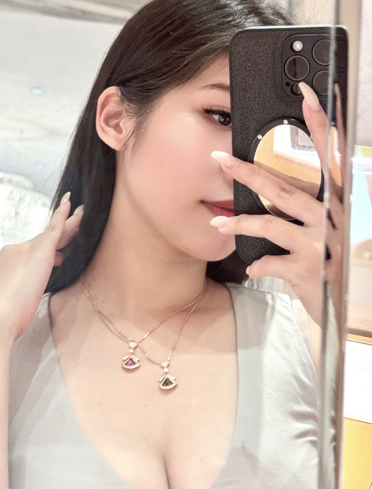 BVLGARI原單女士項鍊扇形寶石吊墜優雅氣質款