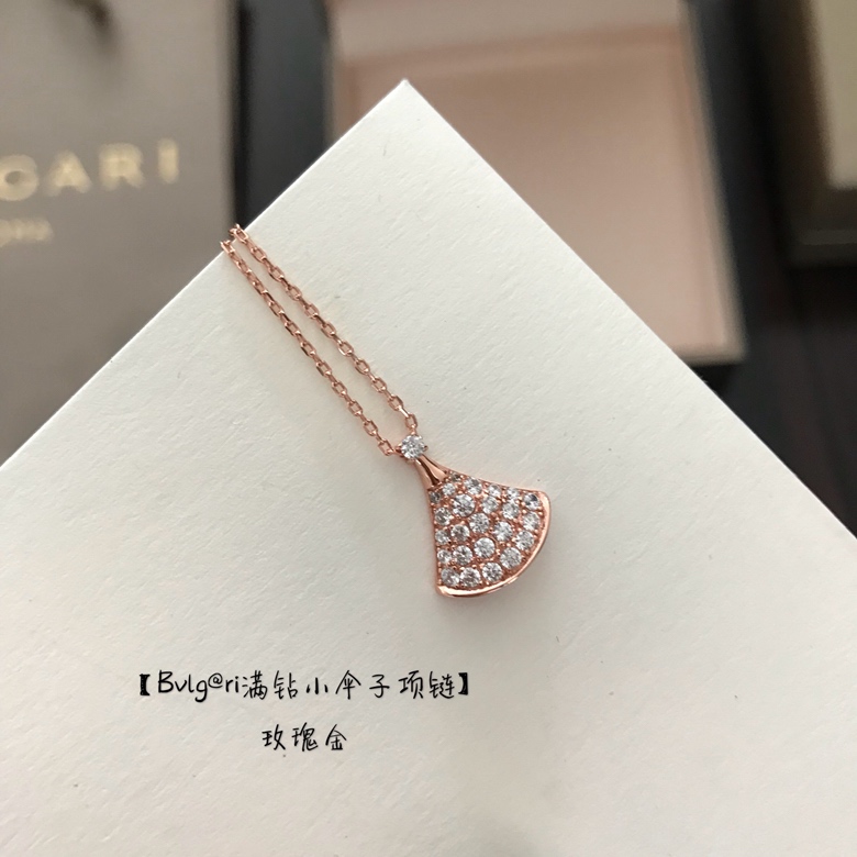 BVLGARI復刻女士項鍊滿鑽小扇形設計精緻氣質款