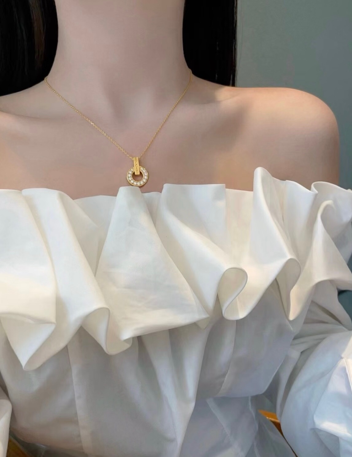 BVLGARI A貨女士項鍊圓環鑲鑽設計輕奢百搭款