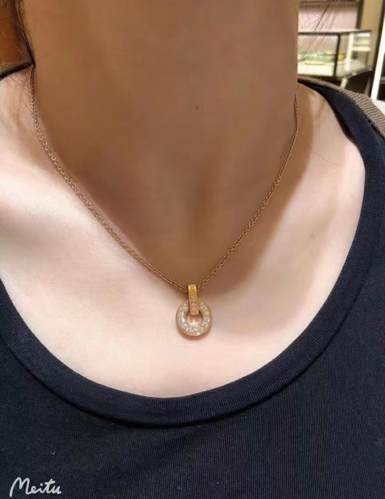 BVLGARI A貨女士項鍊圓環鑲鑽設計輕奢百搭款