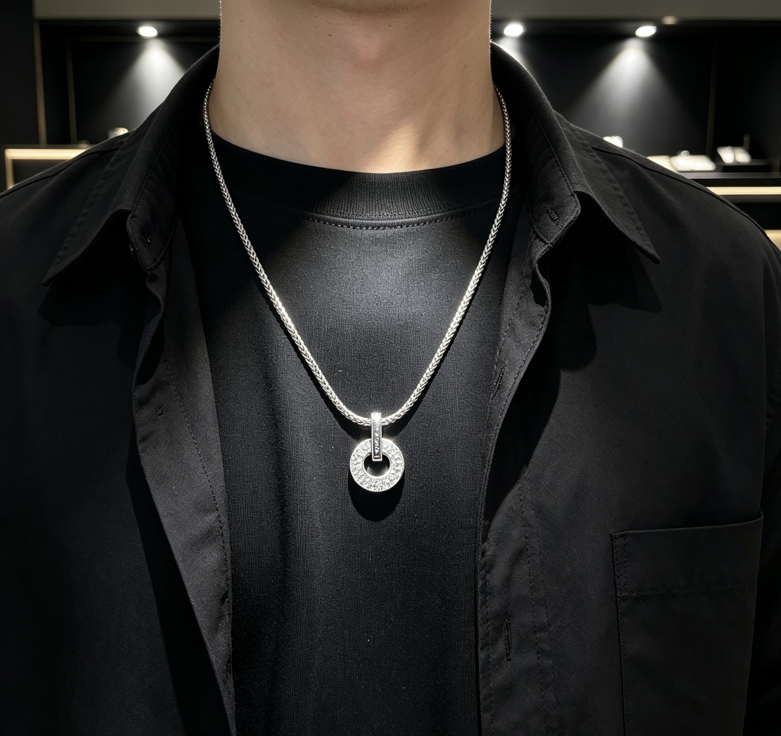 BVLGARI 高仿 圓環滿鑽項鍊 蛇骨鏈設計 百搭氣質款