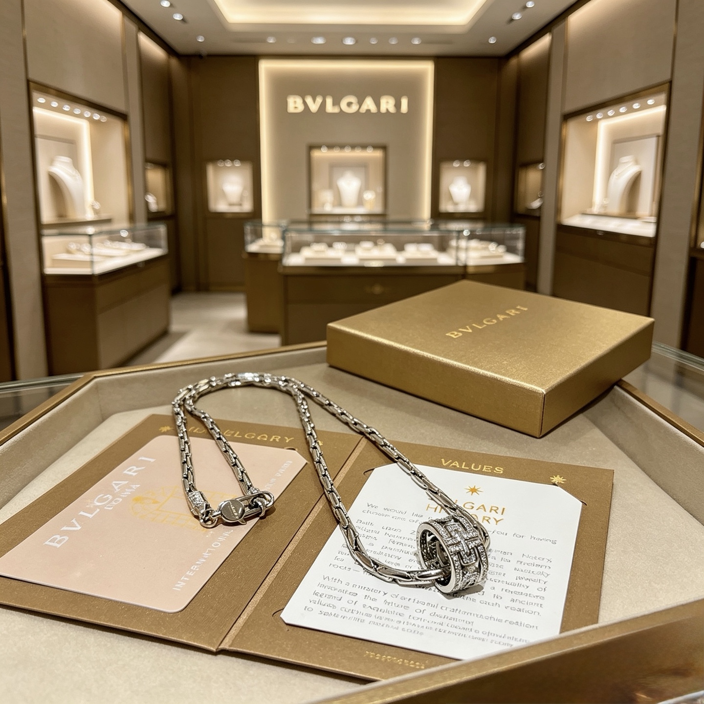 BVLGARI 一比一 滿鑽寬環項鍊 雙圈吊墜設計 高級款