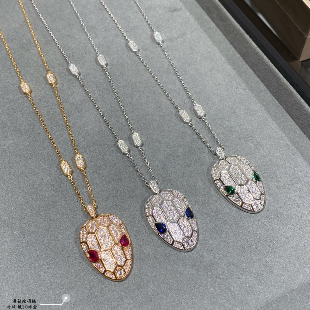 BVLGARI 蛇頭滿鑽項鏈 彩寶鎖骨鏈設計款女款百搭飾品