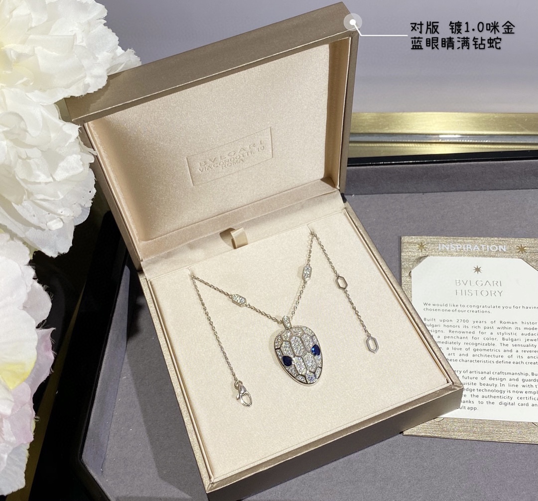 BVLGARI 蛇頭滿鑽項鏈 彩寶鎖骨鏈設計款女款百搭飾品