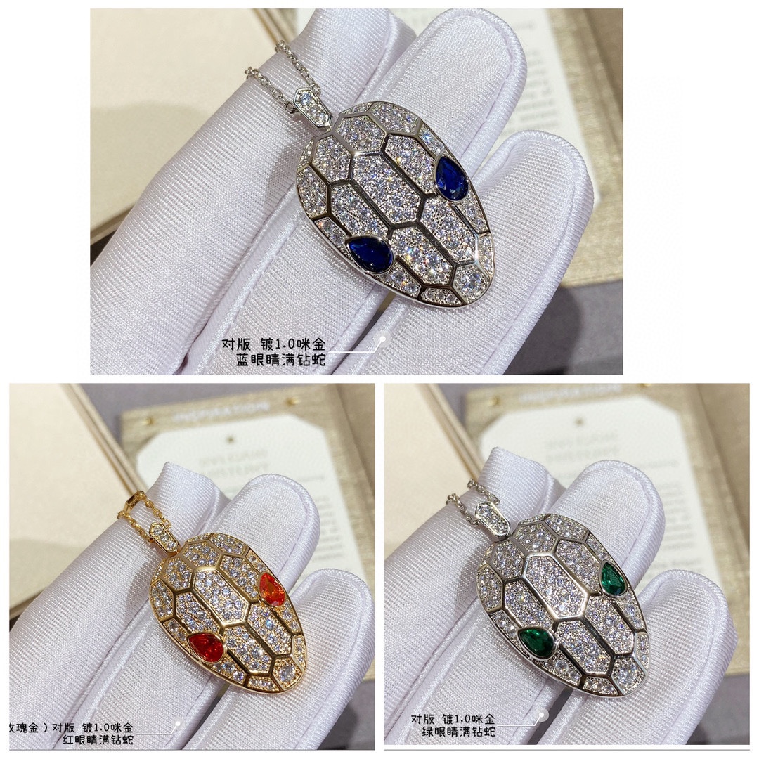 BVLGARI 蛇頭滿鑽項鏈 彩寶鎖骨鏈設計款女款百搭飾品