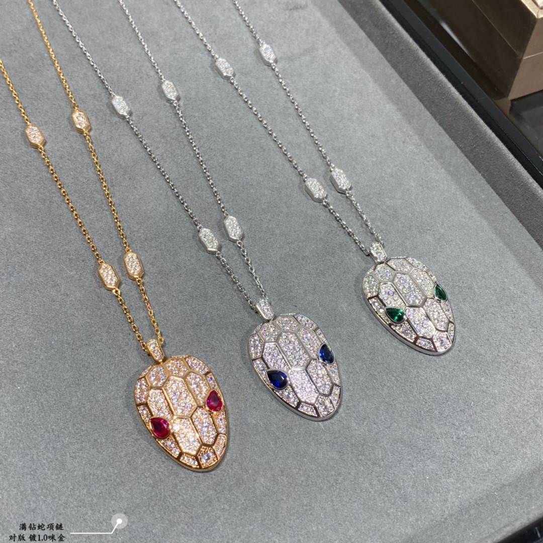 BVLGARI 蛇頭滿鑽項鏈 彩寶鎖骨鏈設計款女款百搭飾品