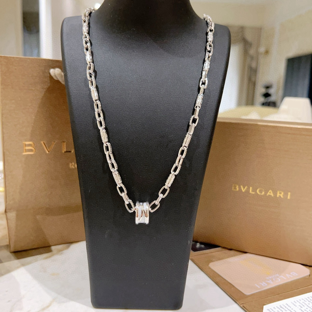 BVLGARI 圓環鏈條項鏈 白貝母雙圈設計鎖骨鏈百搭款