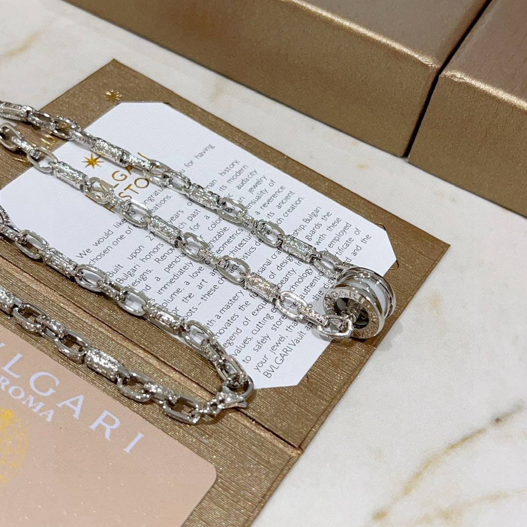BVLGARI 圓環鏈條項鏈 白貝母雙圈設計鎖骨鏈百搭款