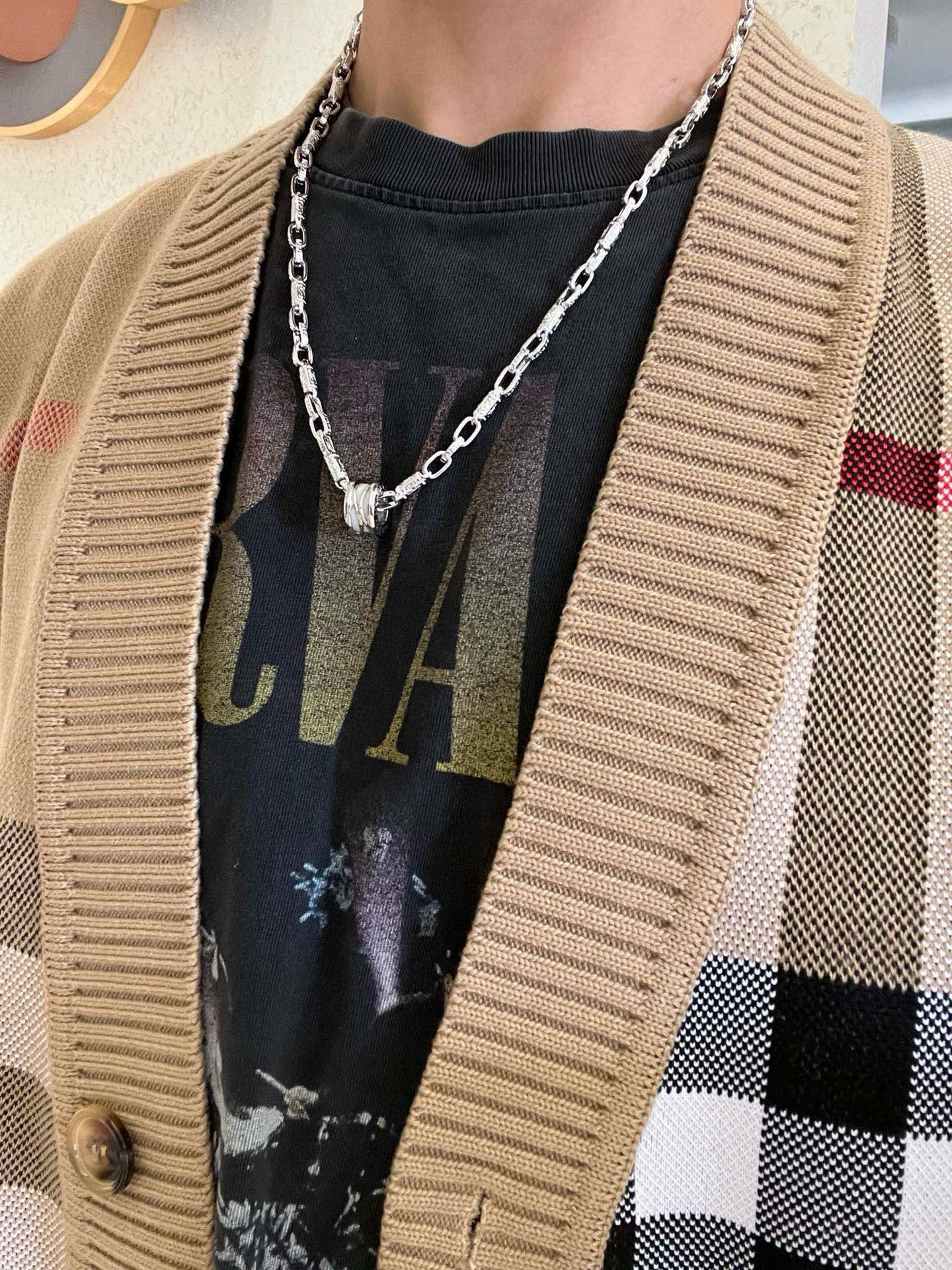 BVLGARI 圓環鏈條項鏈 白貝母雙圈設計鎖骨鏈百搭款
