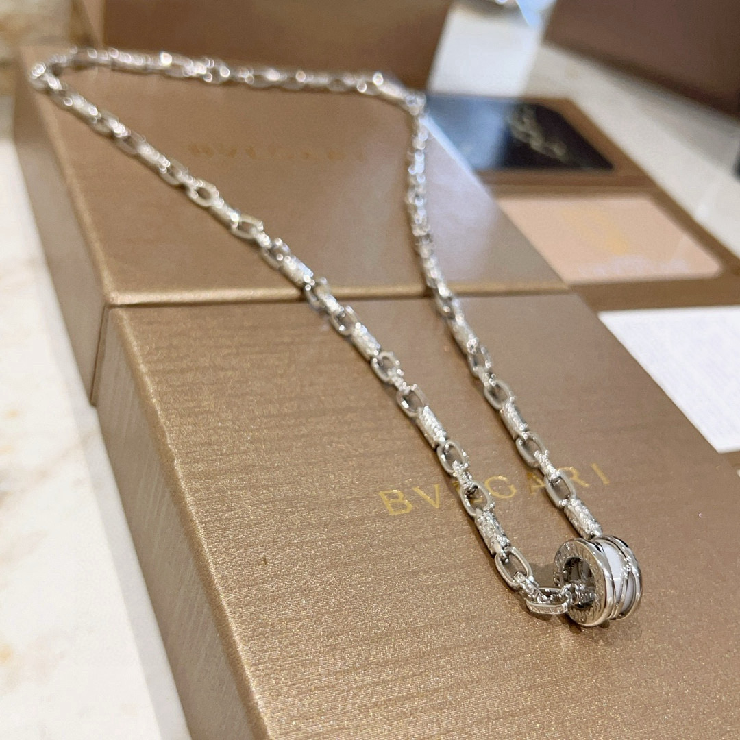 BVLGARI 圓環鏈條項鏈 白貝母雙圈設計鎖骨鏈百搭款
