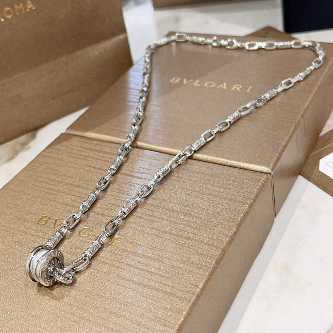 BVLGARI 圓環鏈條項鏈 白貝母雙圈設計鎖骨鏈百搭款