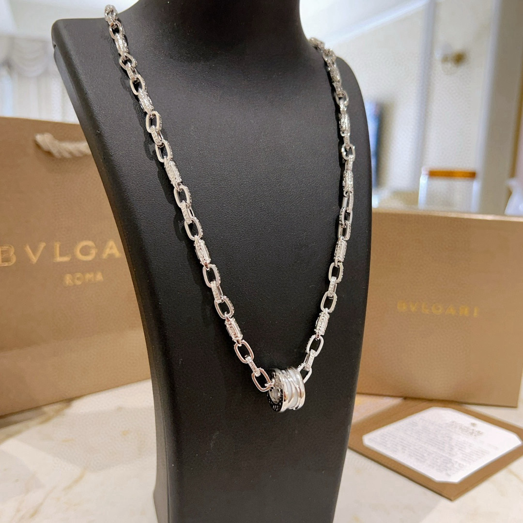 BVLGARI 圓環鏈條項鏈 白貝母雙圈設計鎖骨鏈百搭款