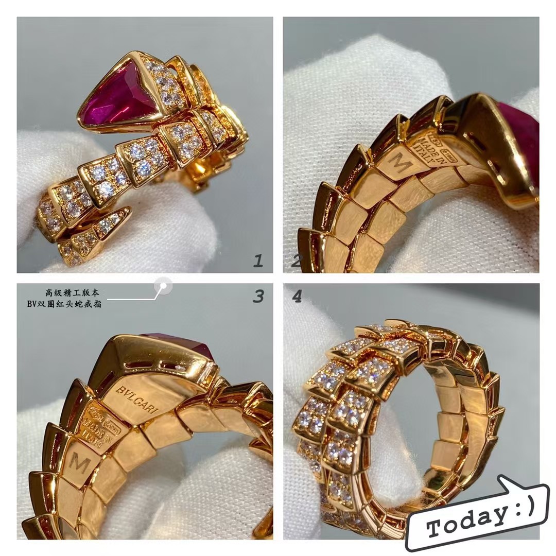 BVLGARI 蛇頭開口戒指 粉色寶石設計款女款時尚飾品| 10 BVLGARI 蛇頭開口戒指 粉色寶石設計款女款時尚飾品