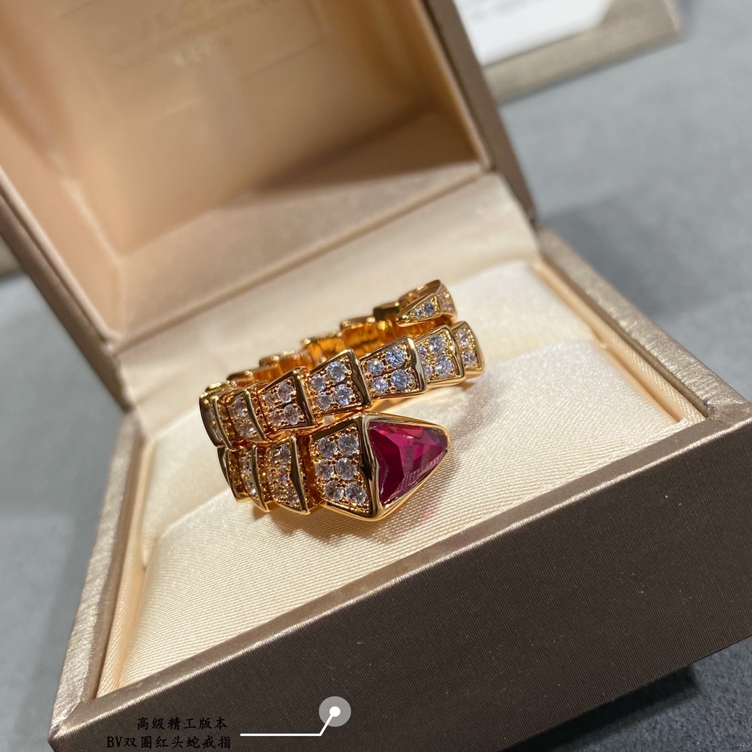 BVLGARI 蛇頭開口戒指 粉色寶石設計款女款時尚飾品| 7 BVLGARI 蛇頭開口戒指 粉色寶石設計款女款時尚飾品